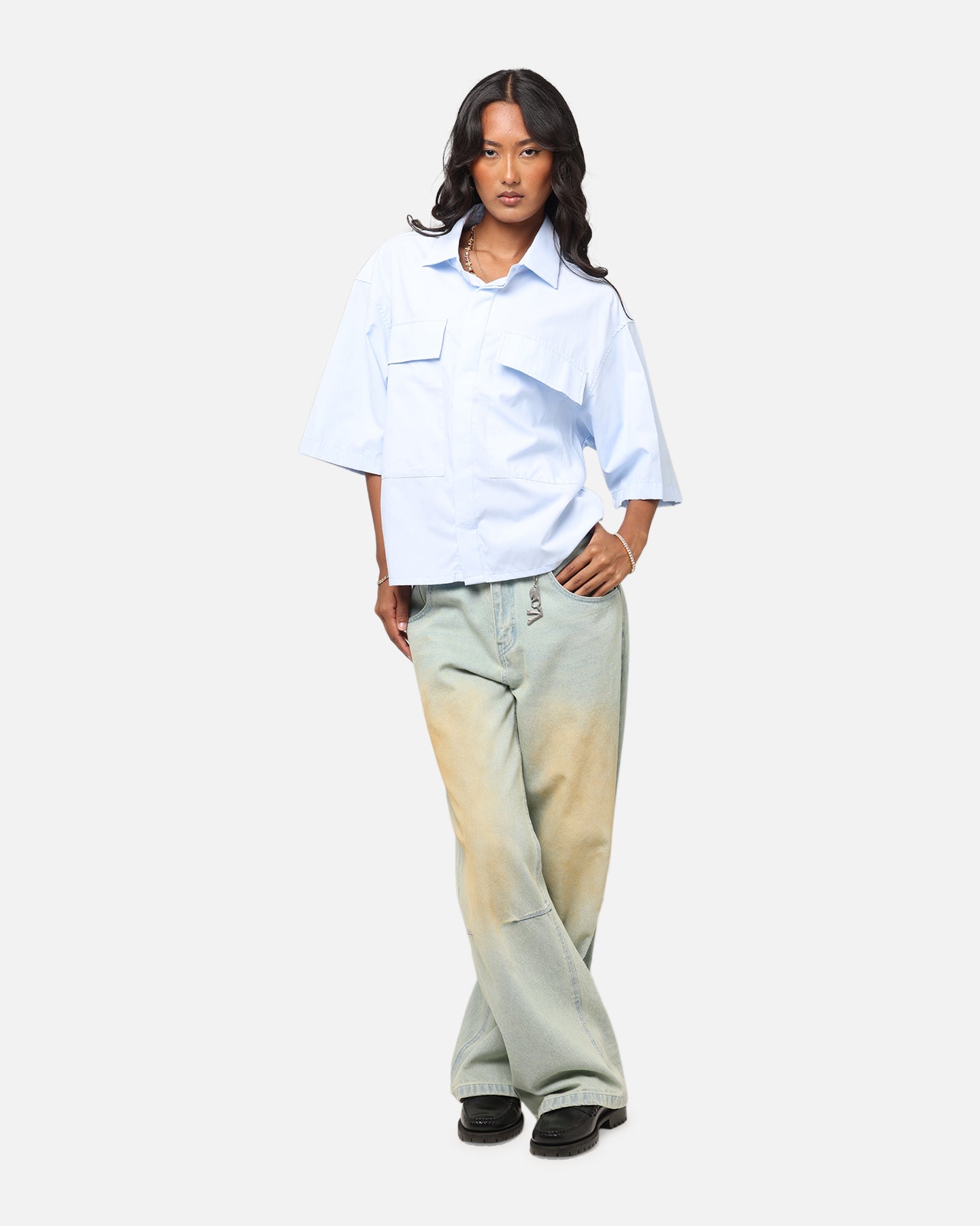 MNML Cropped Short Sleeve Shirt Light Blue Style002