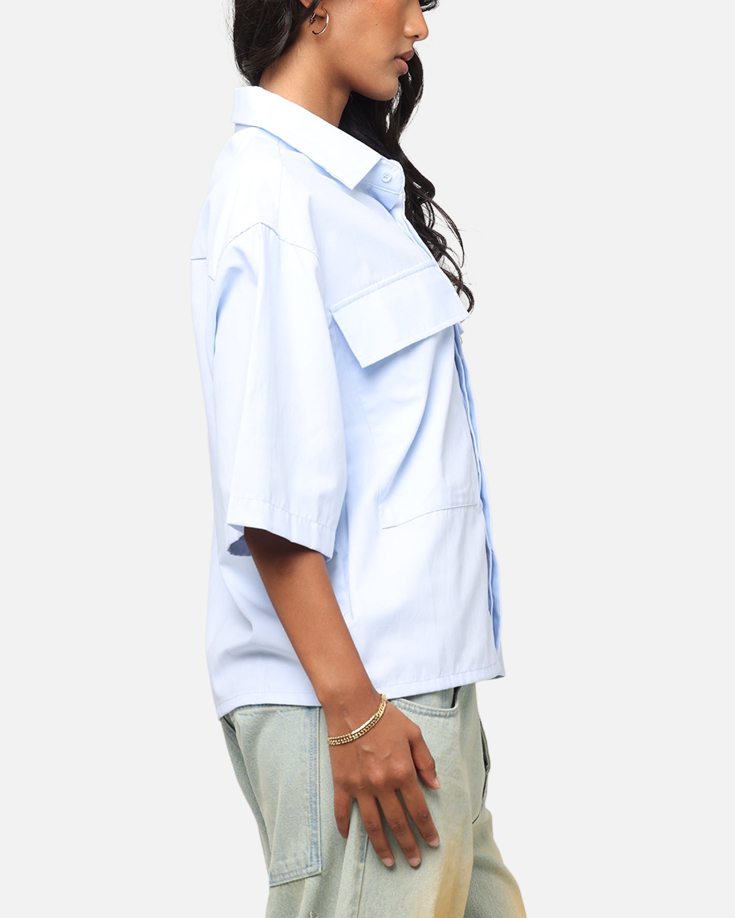 MNML Cropped Short Sleeve Shirt Light Blue Style002