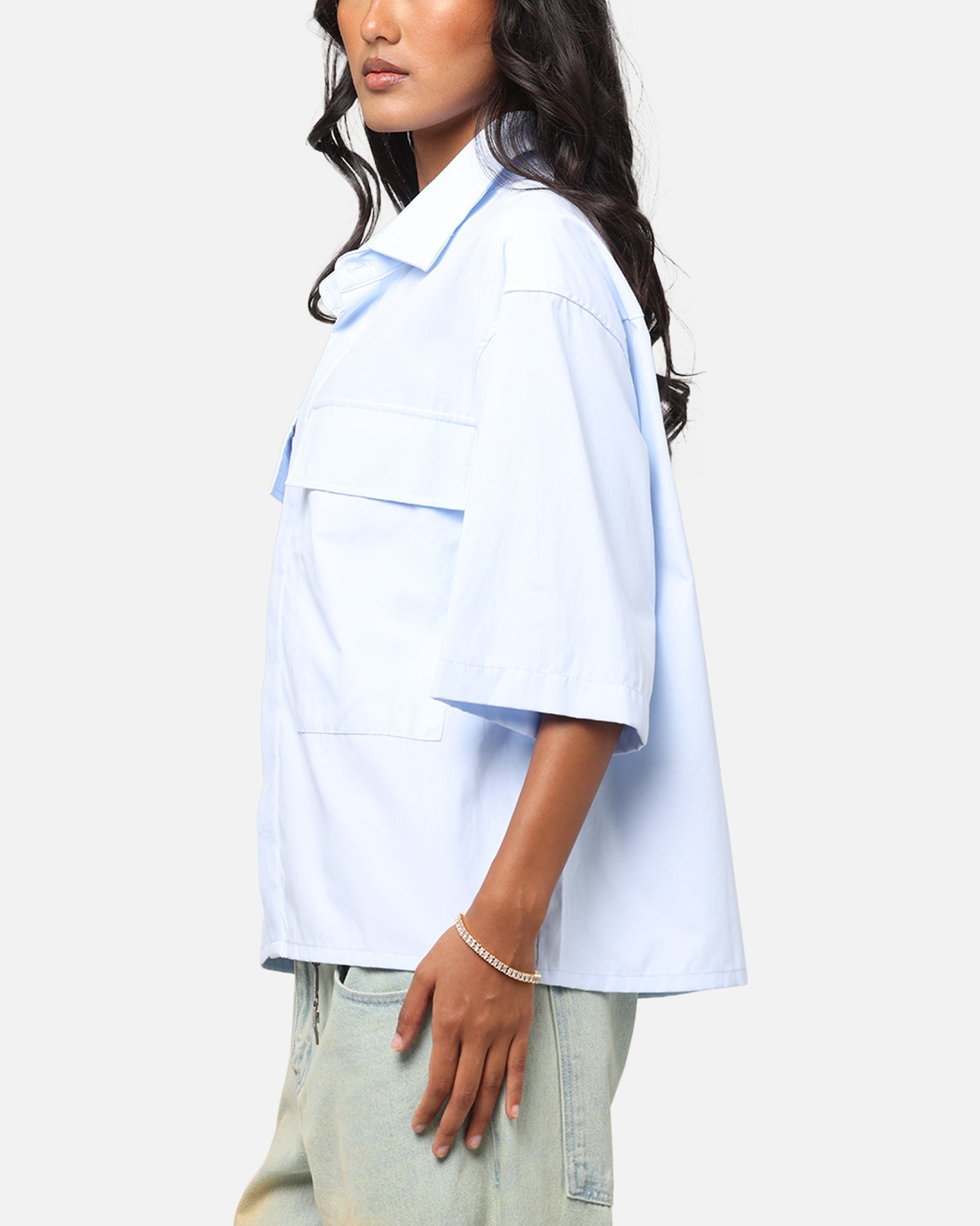 MNML Cropped Short Sleeve Shirt Light Blue Style002