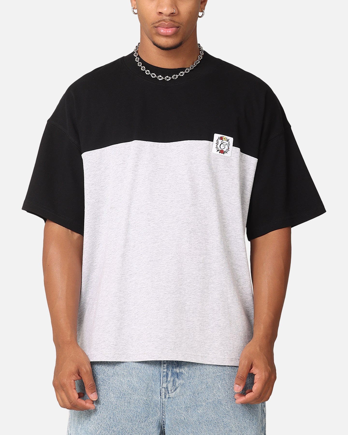 Carre Floral Oversized T-Shirt Black/Grey Marl