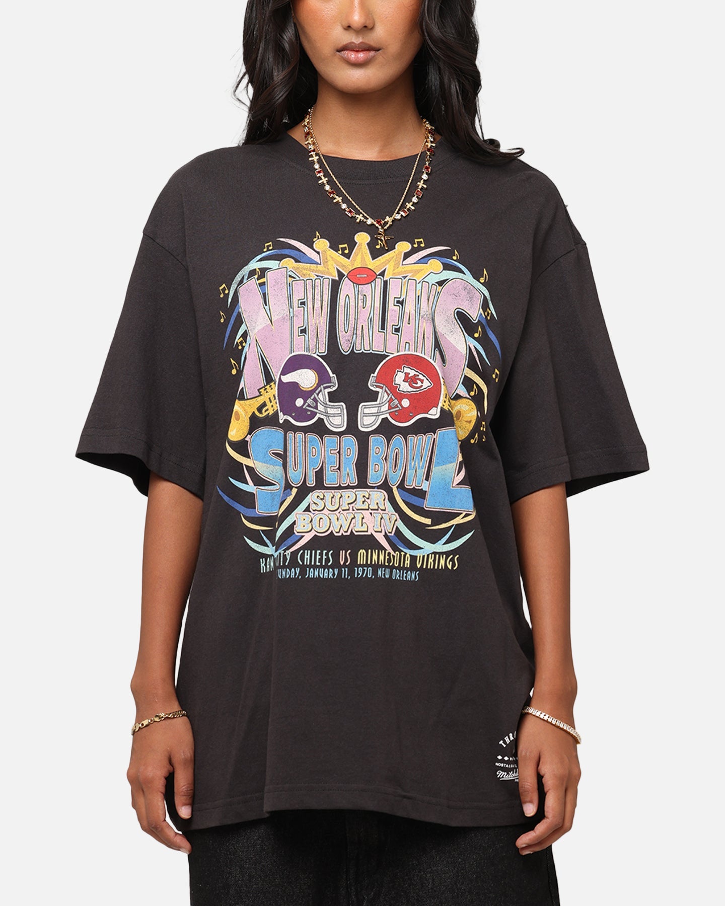 Mitchell & Ness New Orleans 1970 Super Bowl IV Match Up T-Shirt Faded Black Style001