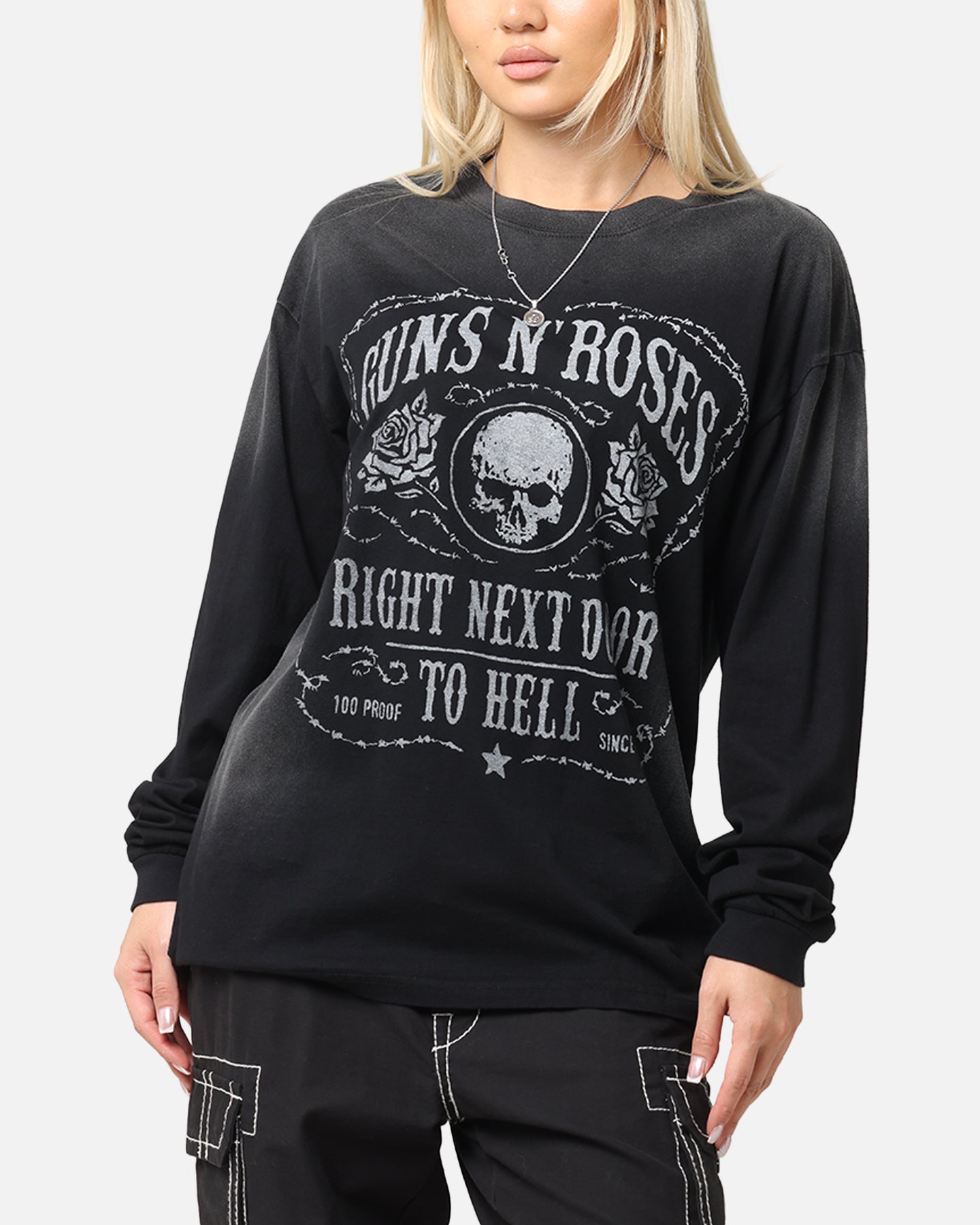 Guns N Roses Next Door To Hell Long Sleeve T-Shirt Washed Black Style001