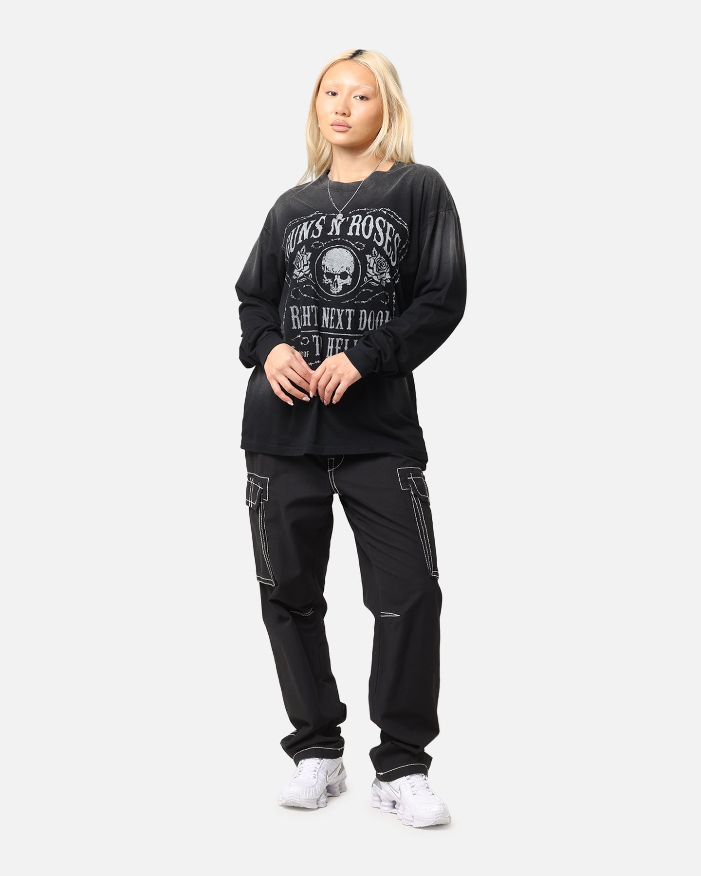 Guns N Roses Next Door To Hell Long Sleeve T-Shirt Washed Black Style001