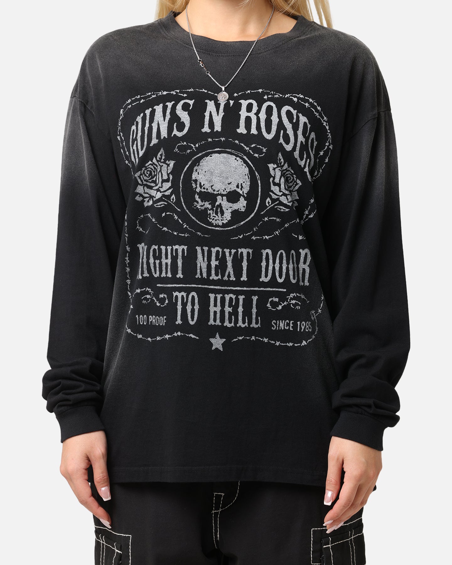 Guns N Roses Next Door To Hell Long Sleeve T-Shirt Washed Black Style001