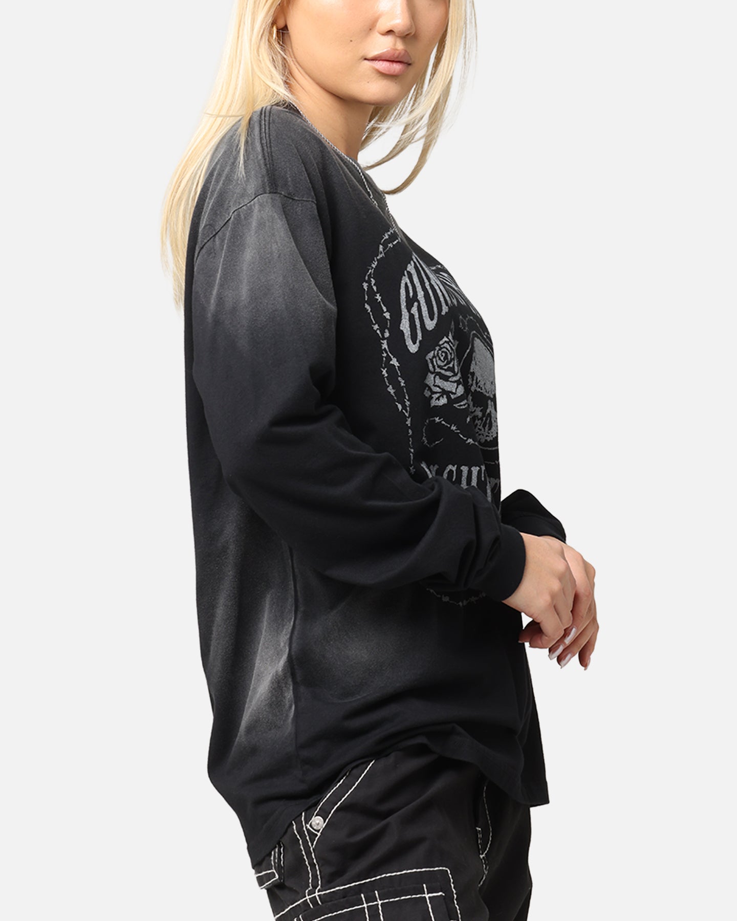 Guns N Roses Next Door To Hell Long Sleeve T-Shirt Washed Black Style001