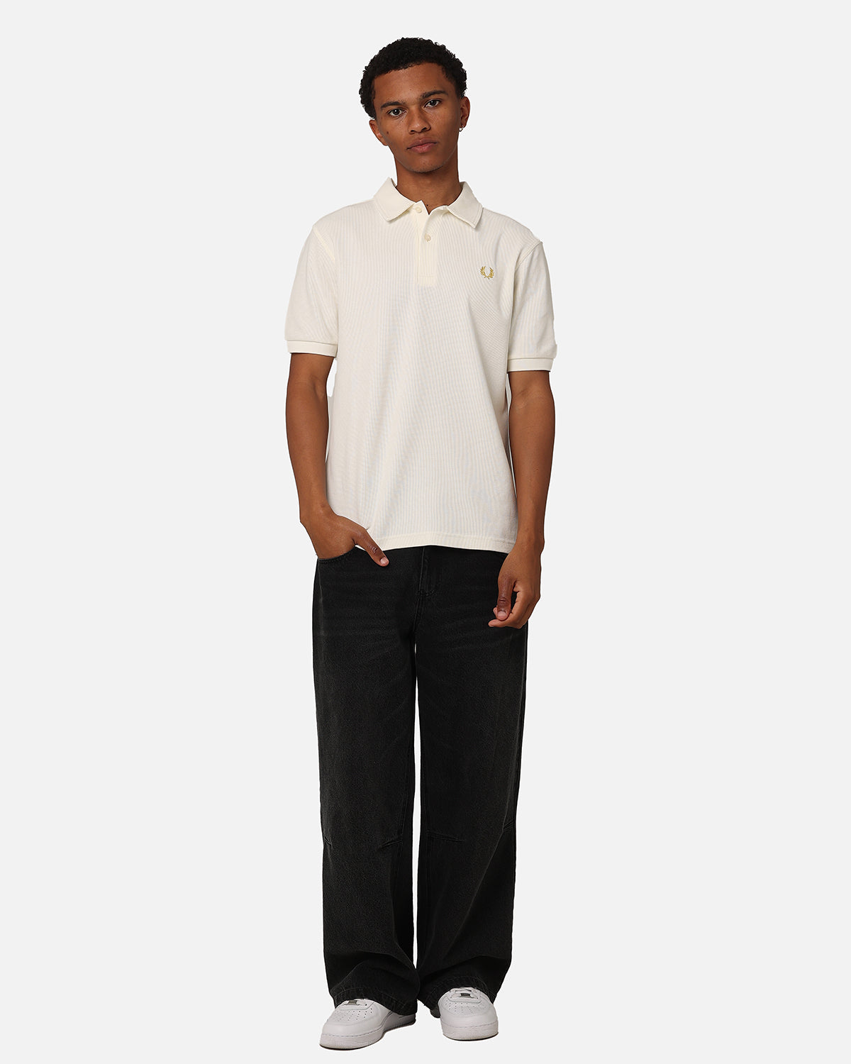 Fred Perry Open Waffle Polo Shirt Ecru