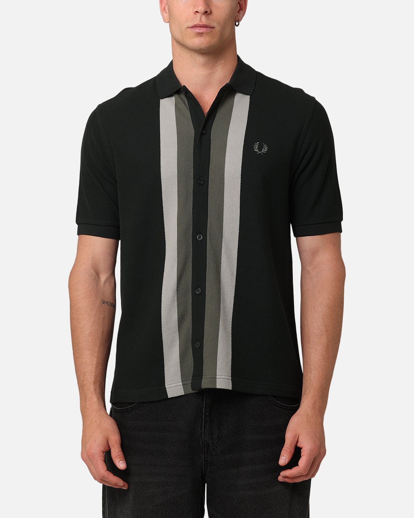 Fred Perry Panelled Button Through Polo Shirt Green