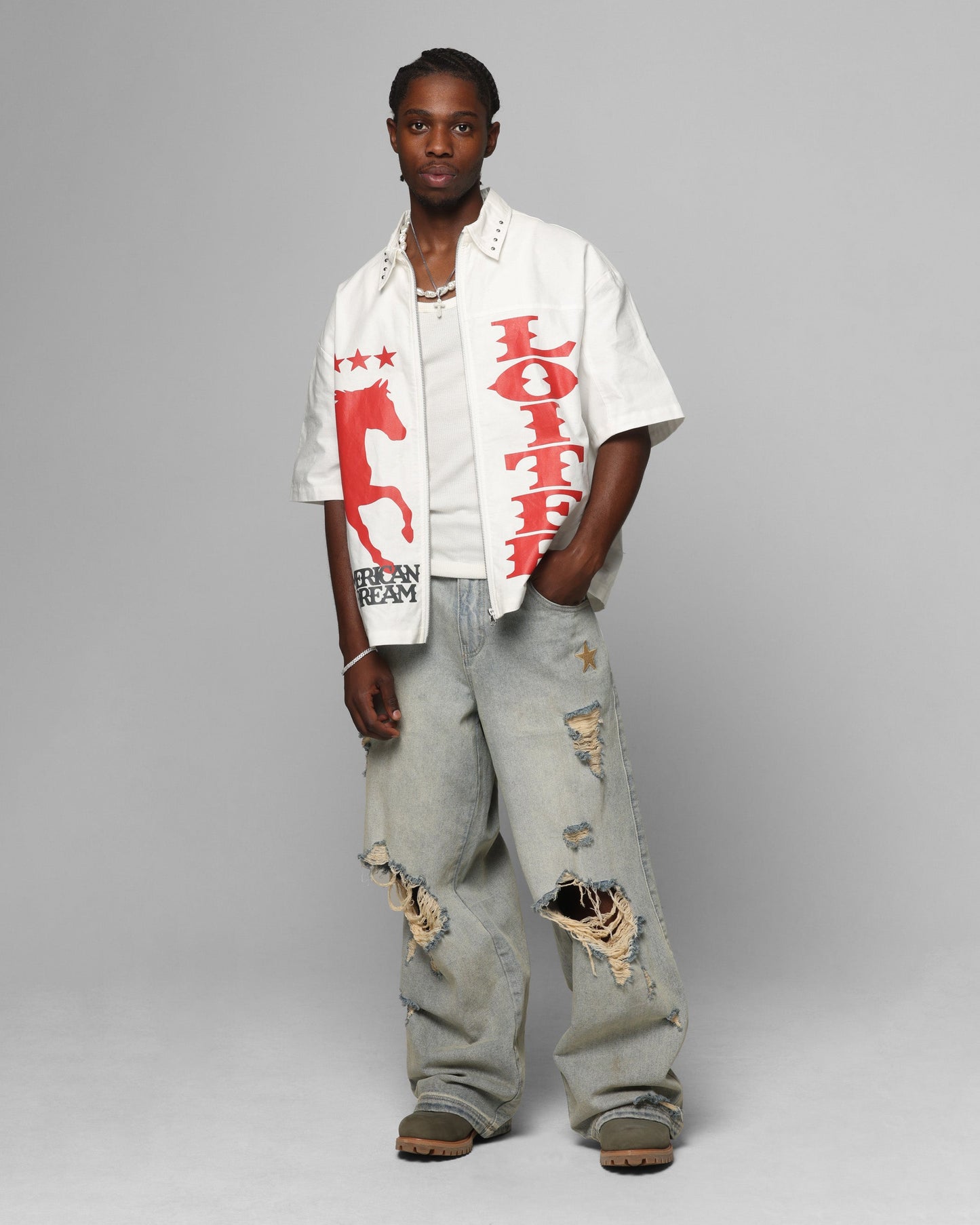 Loiter Rodeo Zip Up Shirt Off White