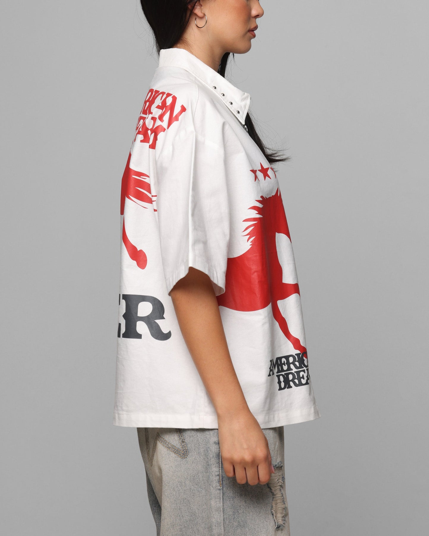 Loiter Rodeo Zip Up Shirt Off White Style001