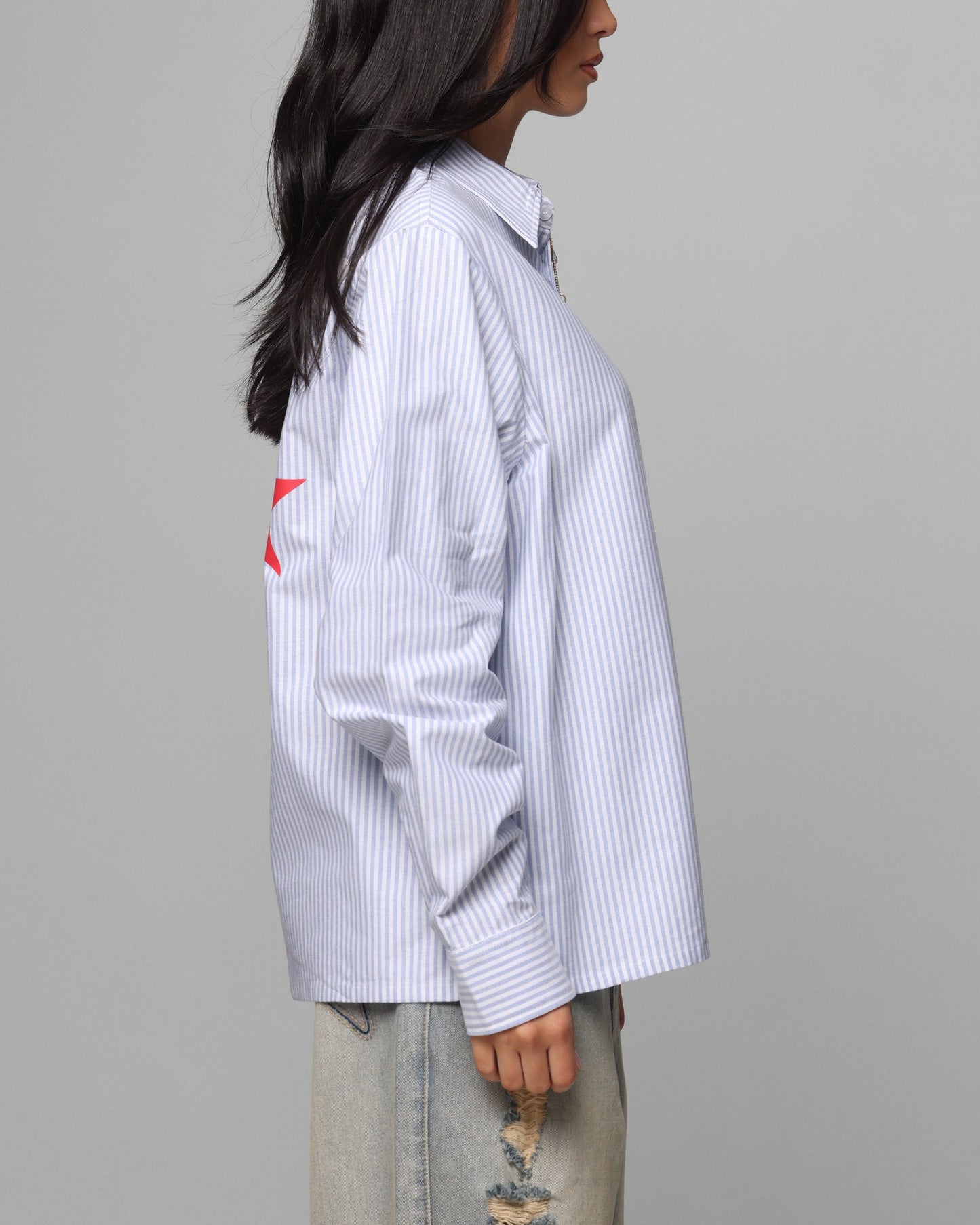 Loiter Solar Button Up Shirt Blue Pin Stripe Style001