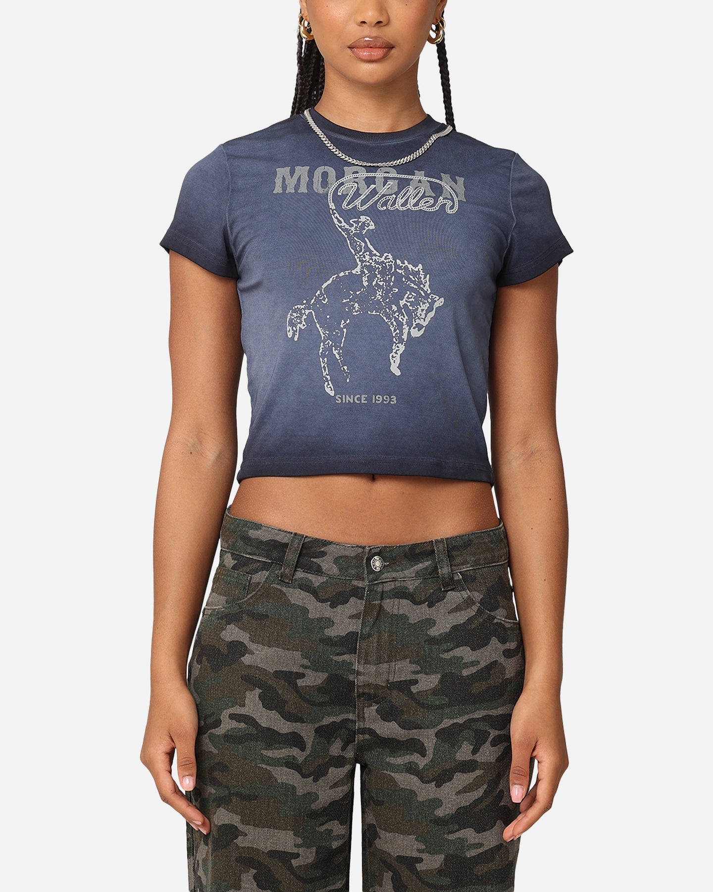 Morgan Wallen Women's Cowgirl Sunfade Baby T-Shirt Black Wash