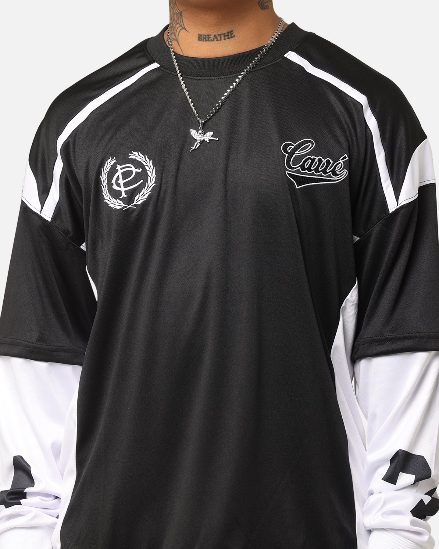 Carre Football Layered Long Sleeve T-Shirt Black/White