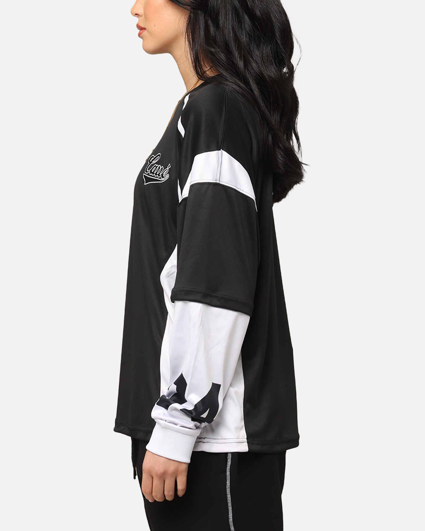 Carre Football Layered Long Sleeve T-Shirt Black/White Style001