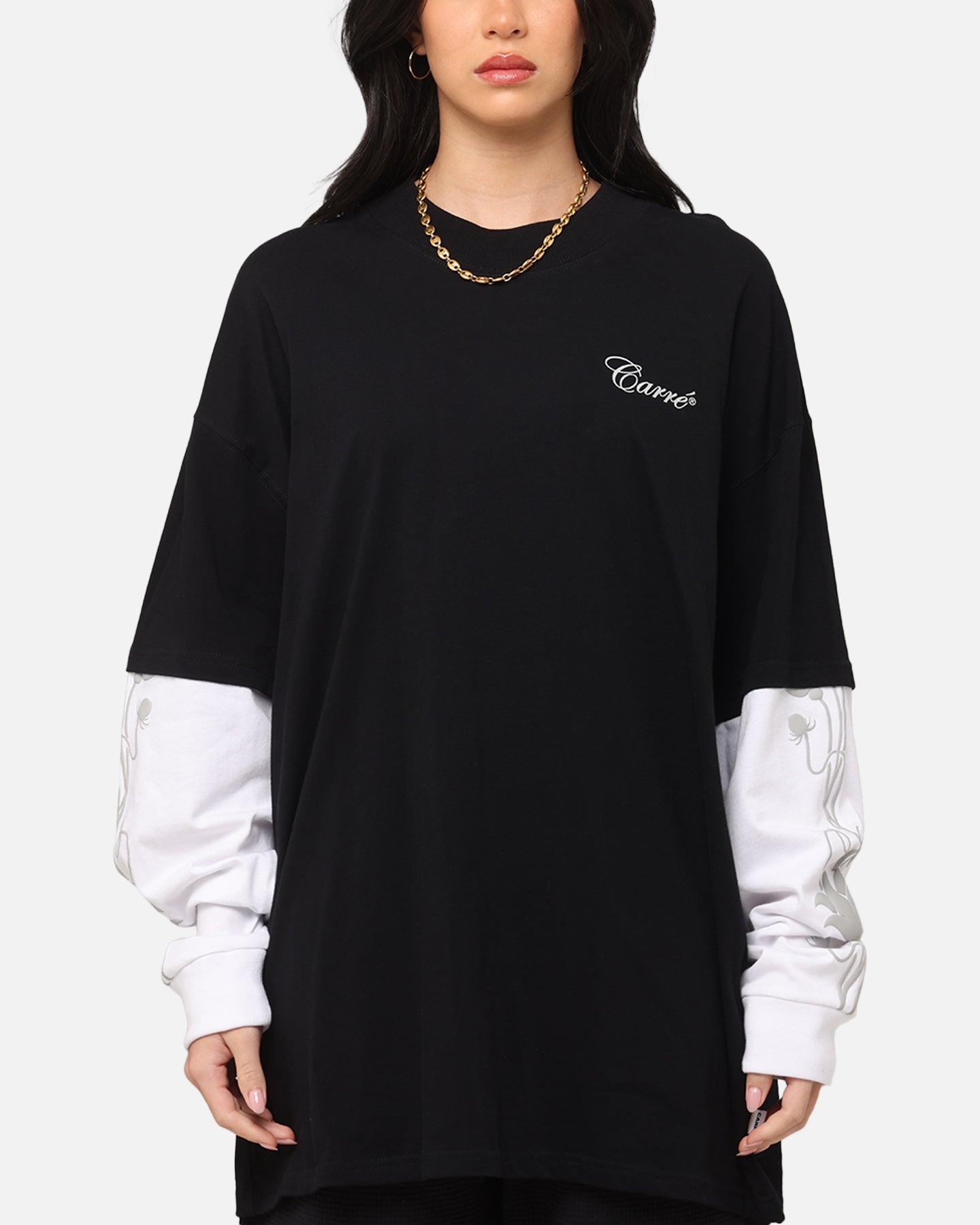 Carre Rosebowl Layered Long Sleeve T-Shirt Black/White Style001