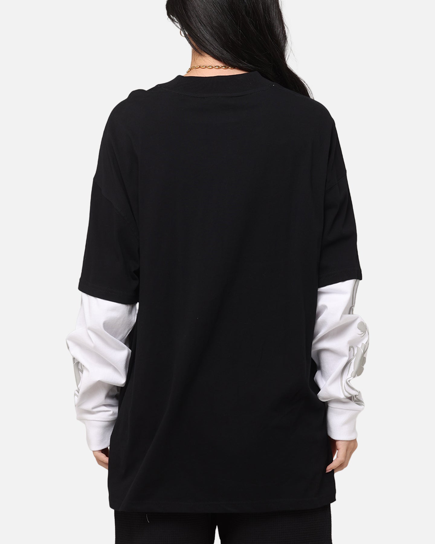 Carre Rosebowl Layered Long Sleeve T-Shirt Black/White Style001