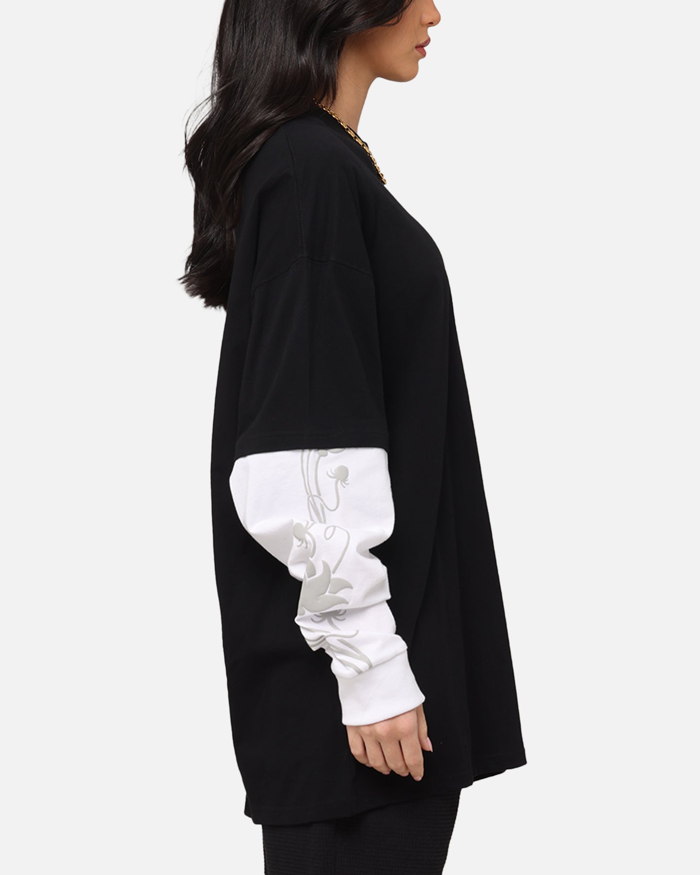 Carre Rosebowl Layered Long Sleeve T-Shirt Black/White Style001