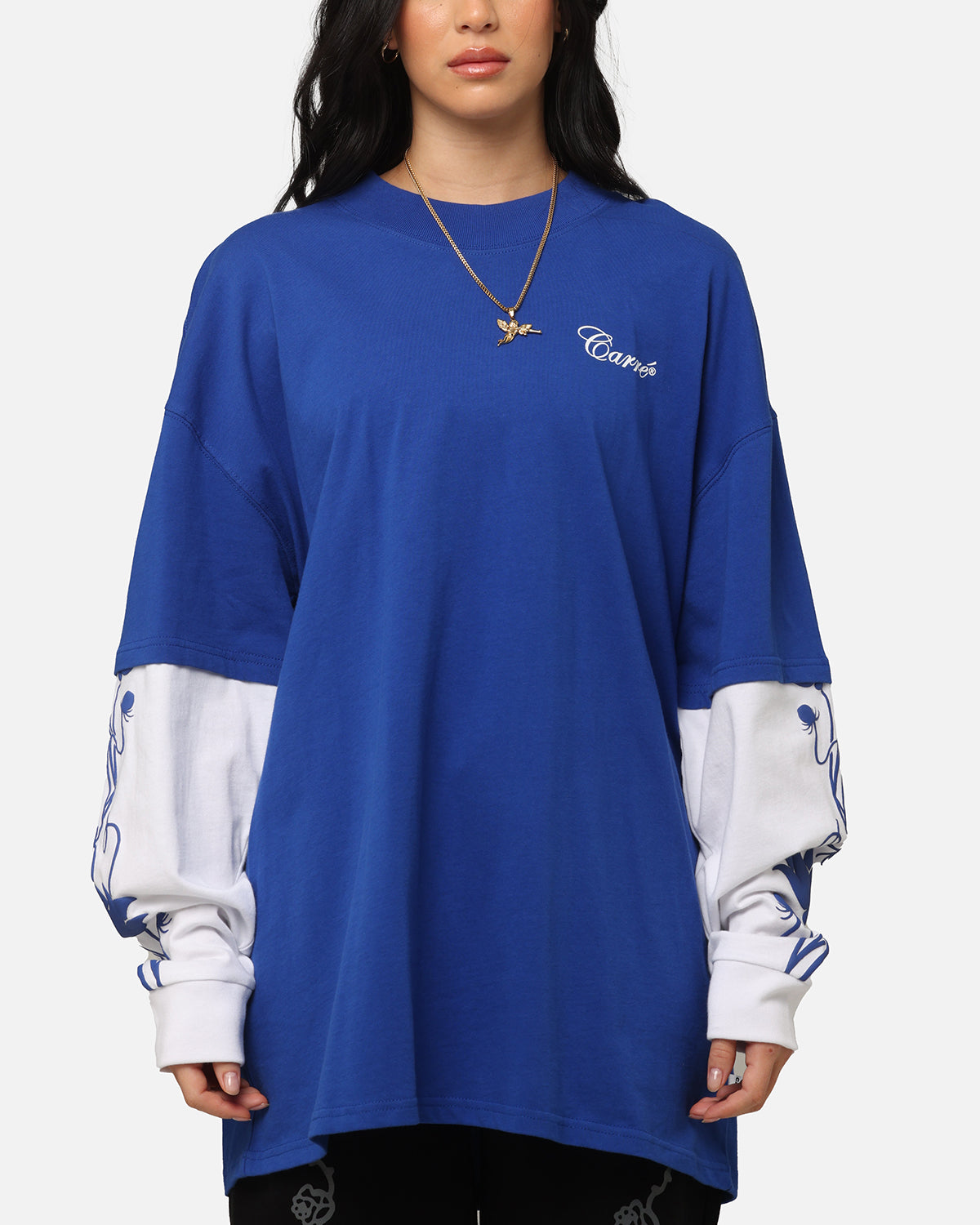 Carre Rosebowl Layered Long Sleeve T-Shirt Royal/White Style001
