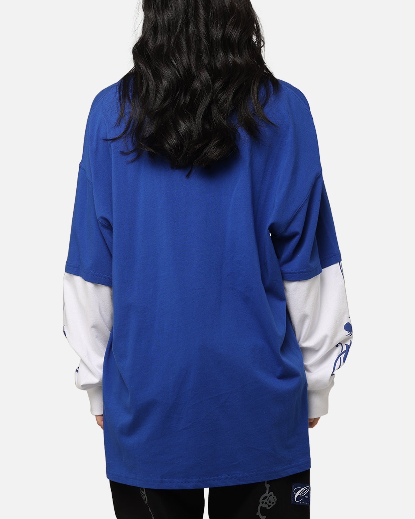 Carre Rosebowl Layered Long Sleeve T-Shirt Royal/White Style001