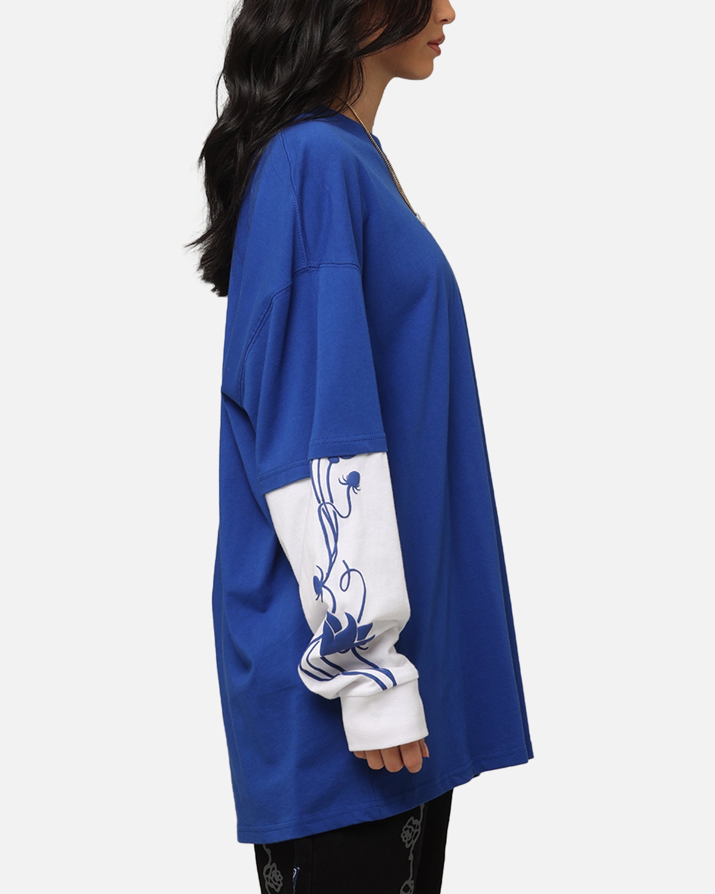 Carre Rosebowl Layered Long Sleeve T-Shirt Royal/White Style001