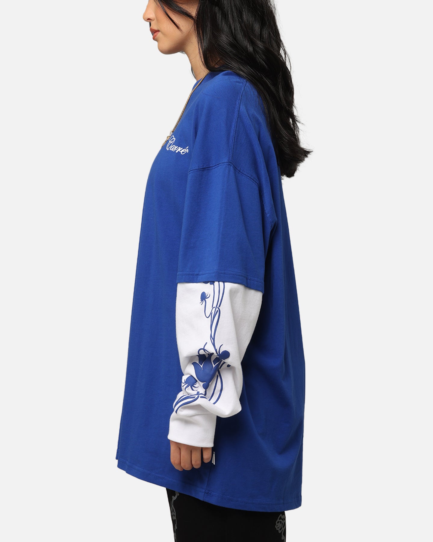 Carre Rosebowl Layered Long Sleeve T-Shirt Royal/White Style001