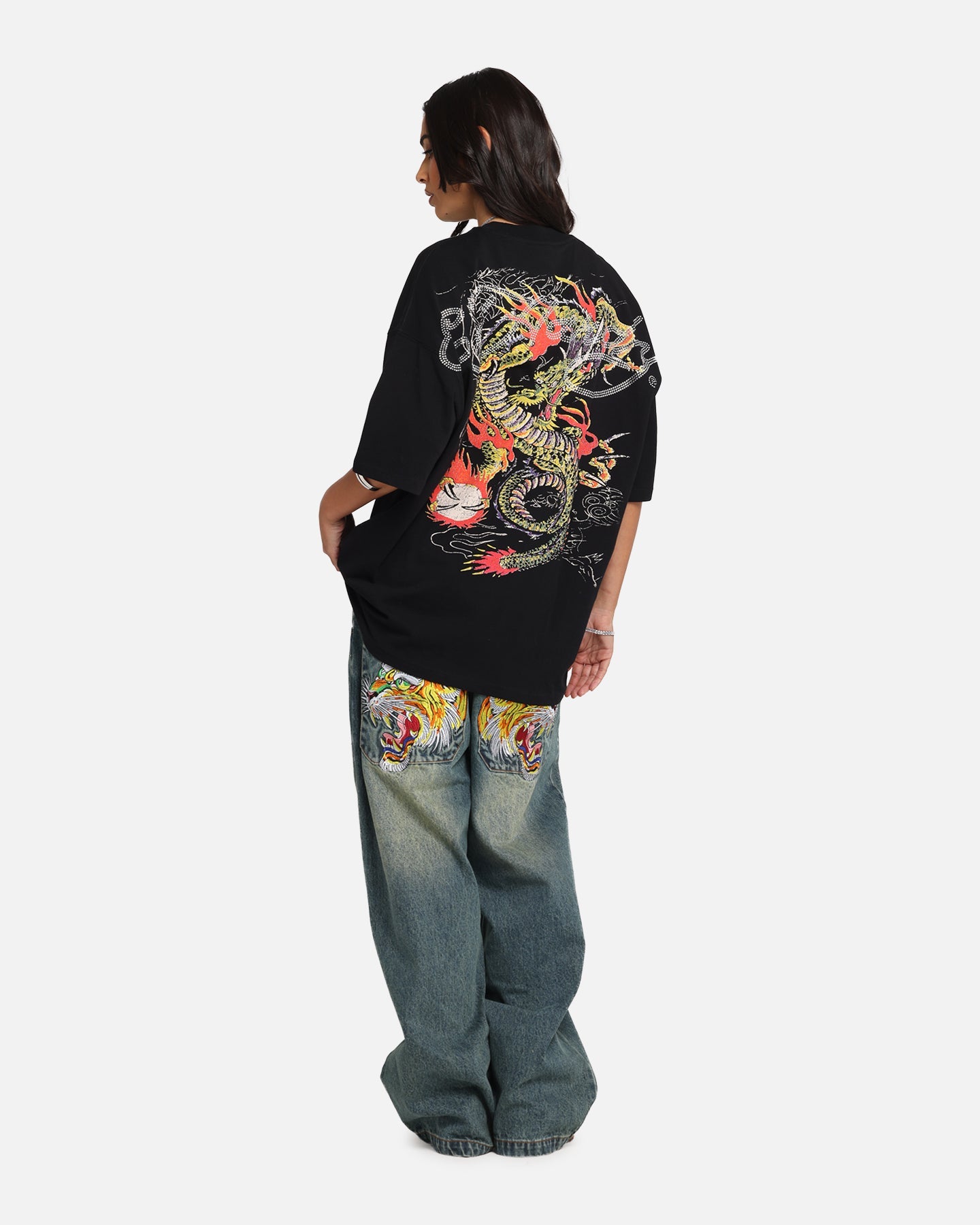 Ed Hardy Rhinestone Dragon Vintage T-Shirt Vintage Wash Style001