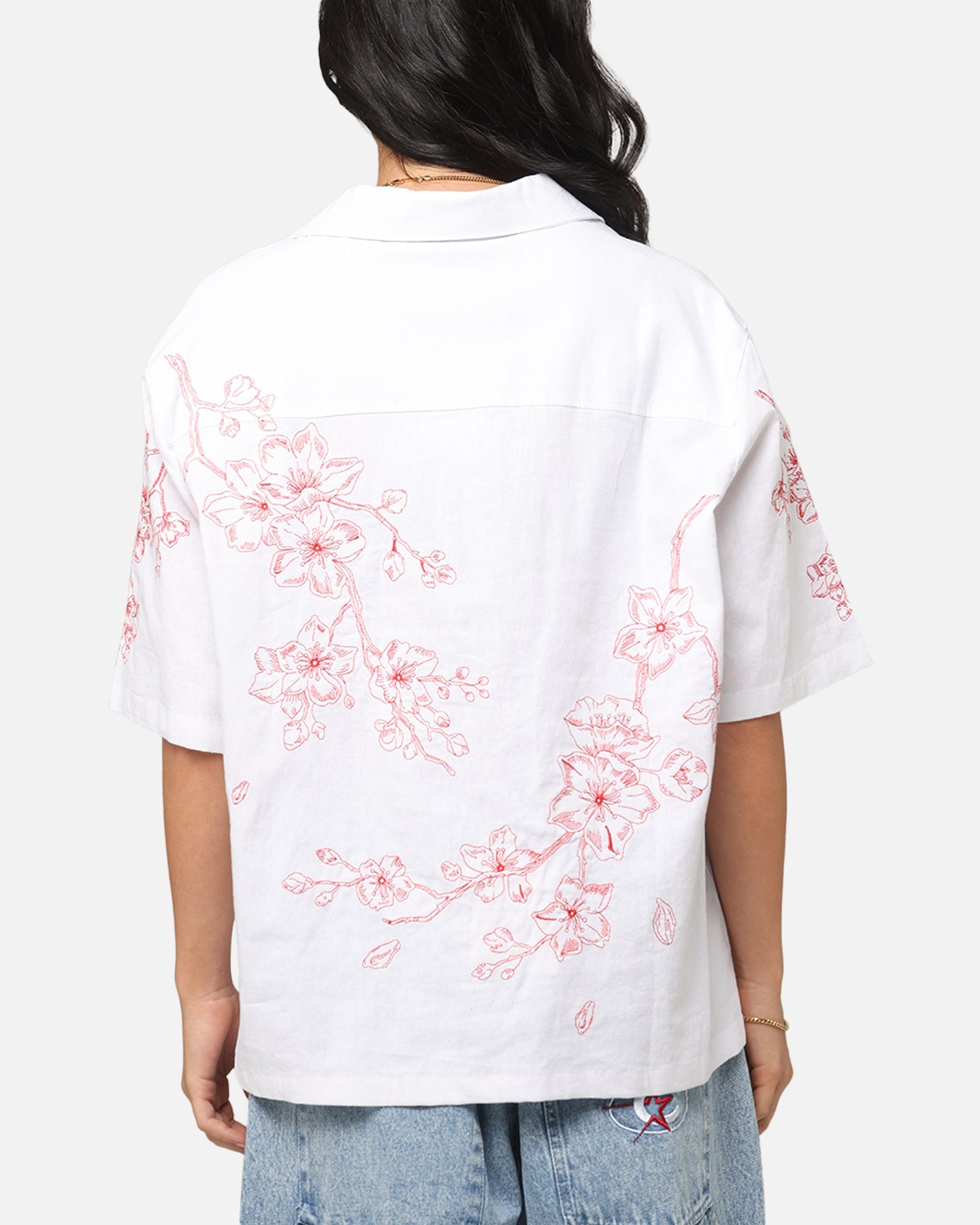 Carre Blossom Button Up Shirt White/Red Style001