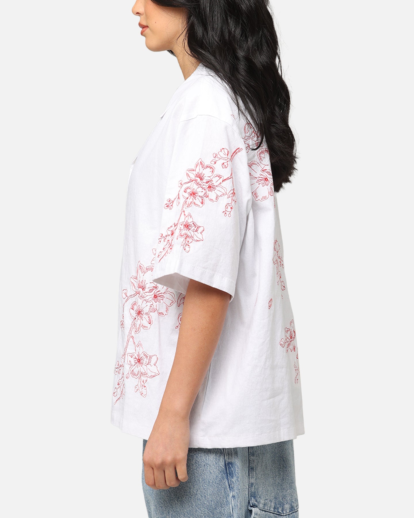 Carre Blossom Button Up Shirt White/Red Style001