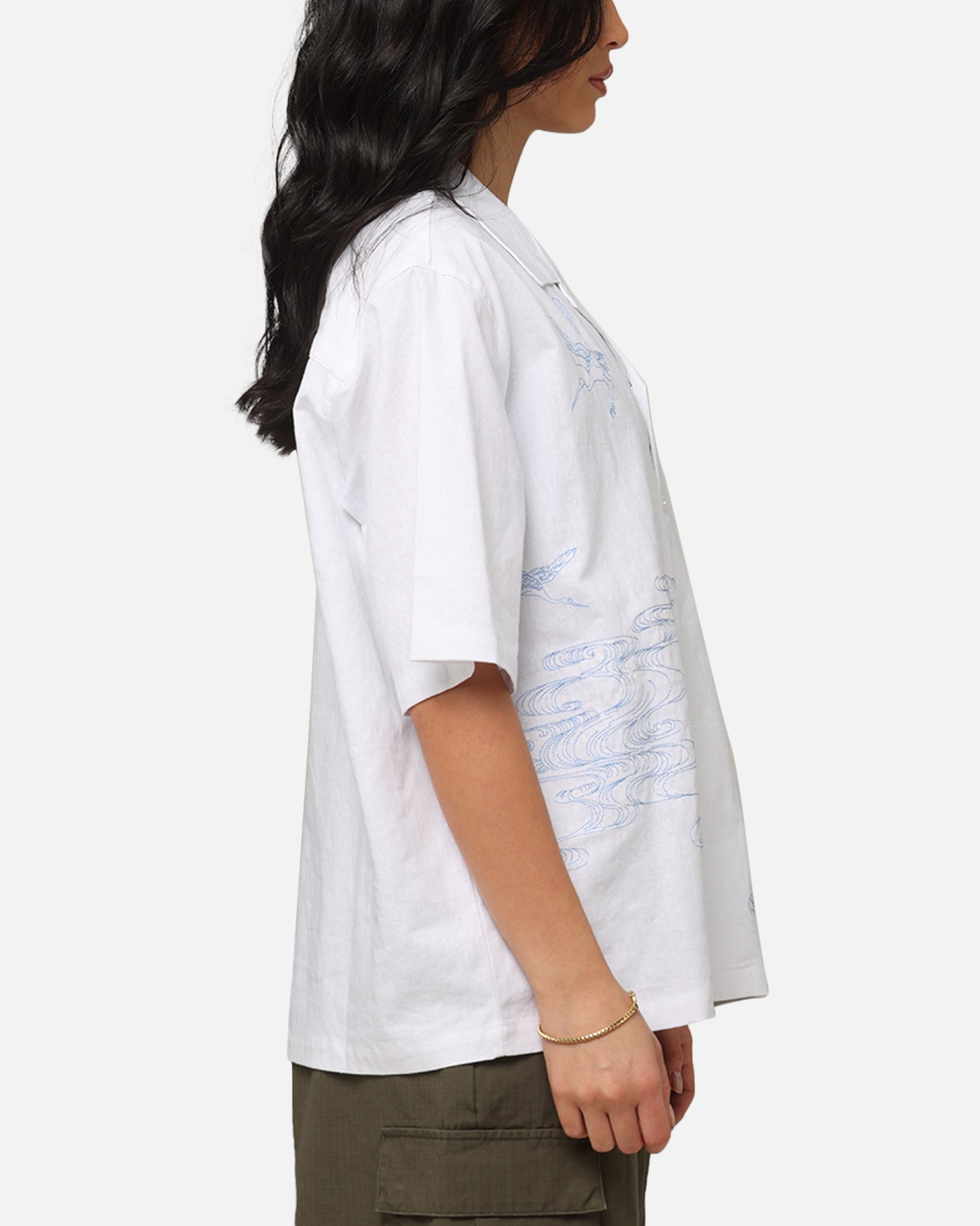 Carre Crane Button Up Shirt White/Light Blue Style001