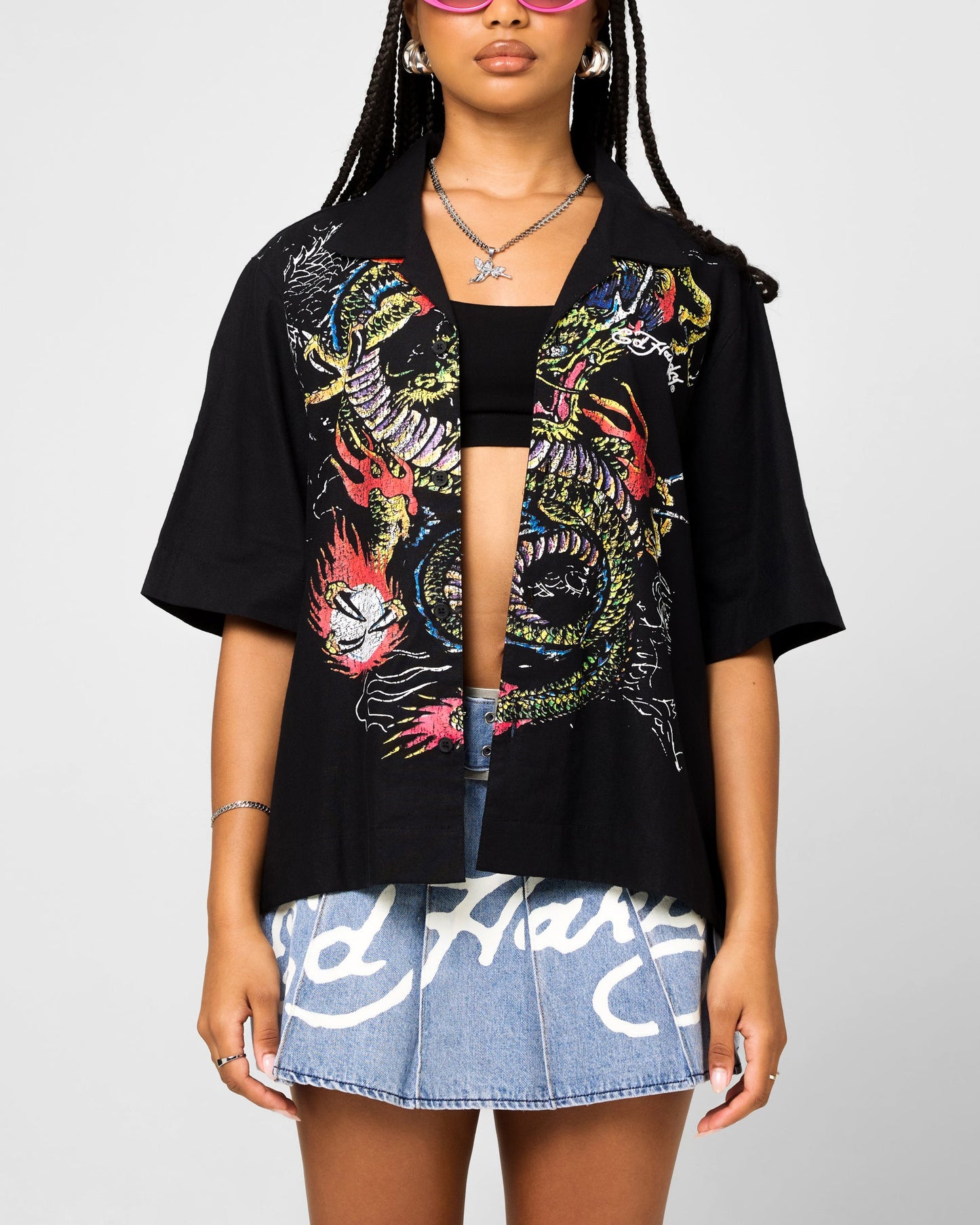 Ed Hardy Dragon Button Up Shirt Black Style001