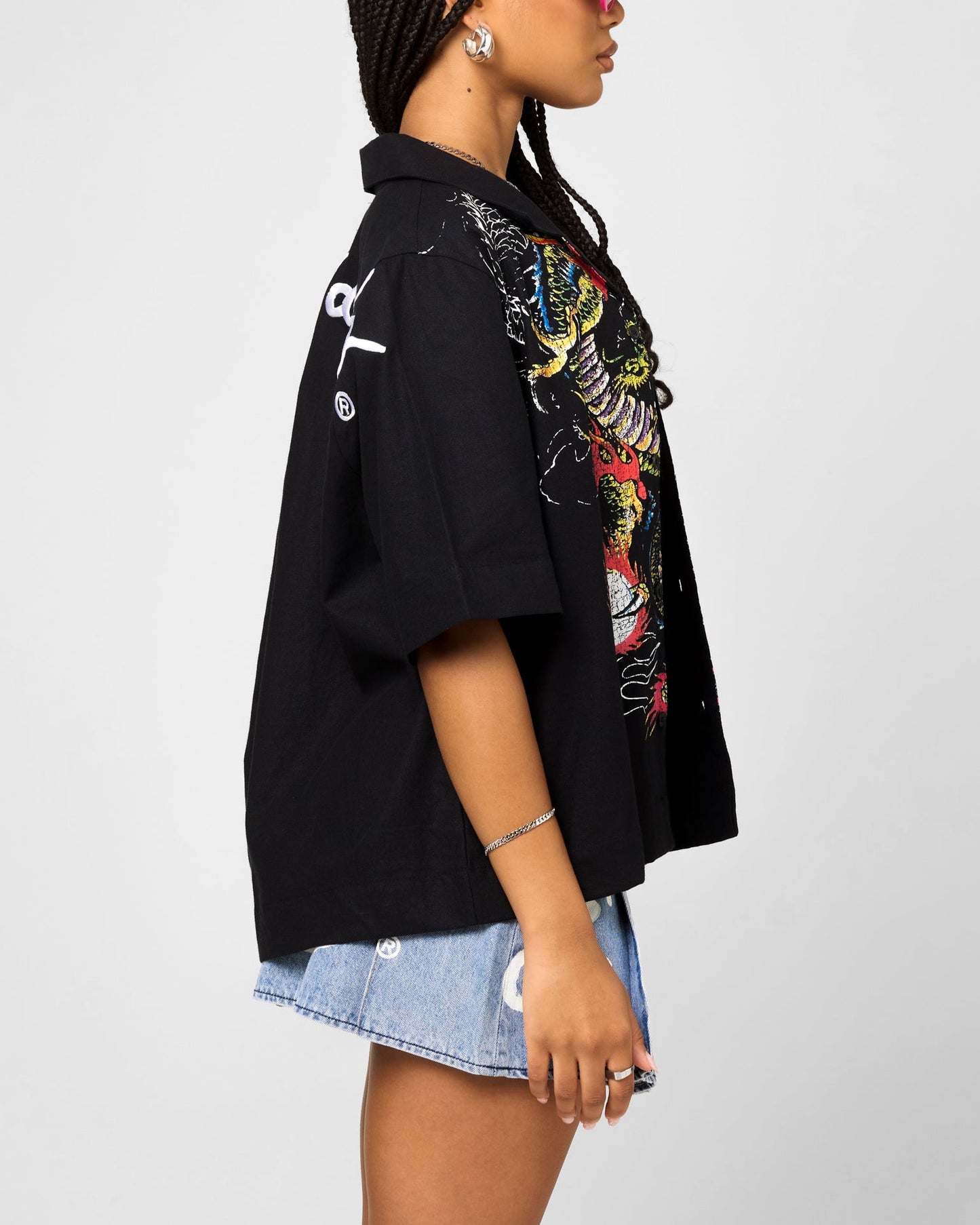 Ed Hardy Dragon Button Up Shirt Black Style001