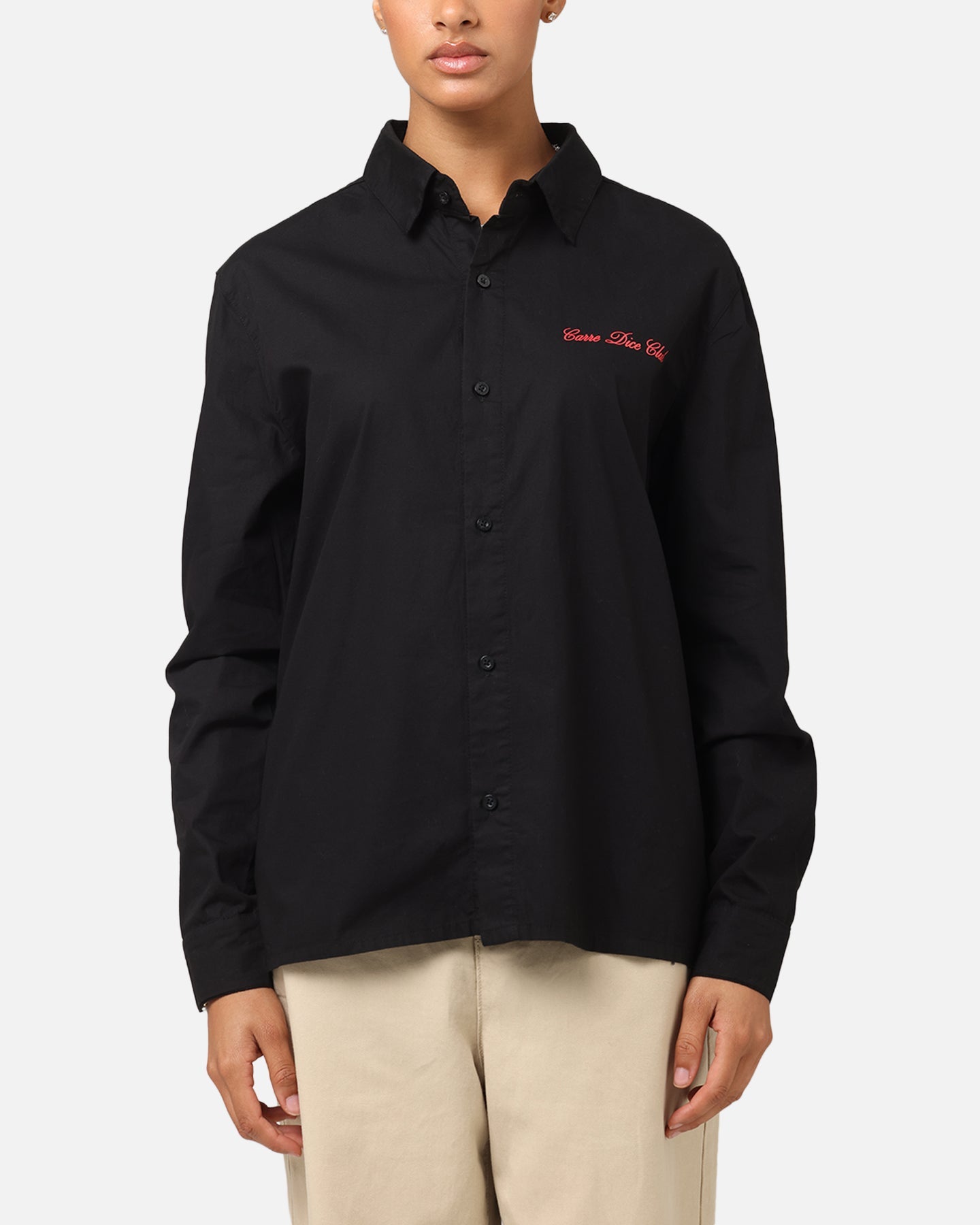 Carre Dice Club Long Sleeve Button Up Shirt Black Style001