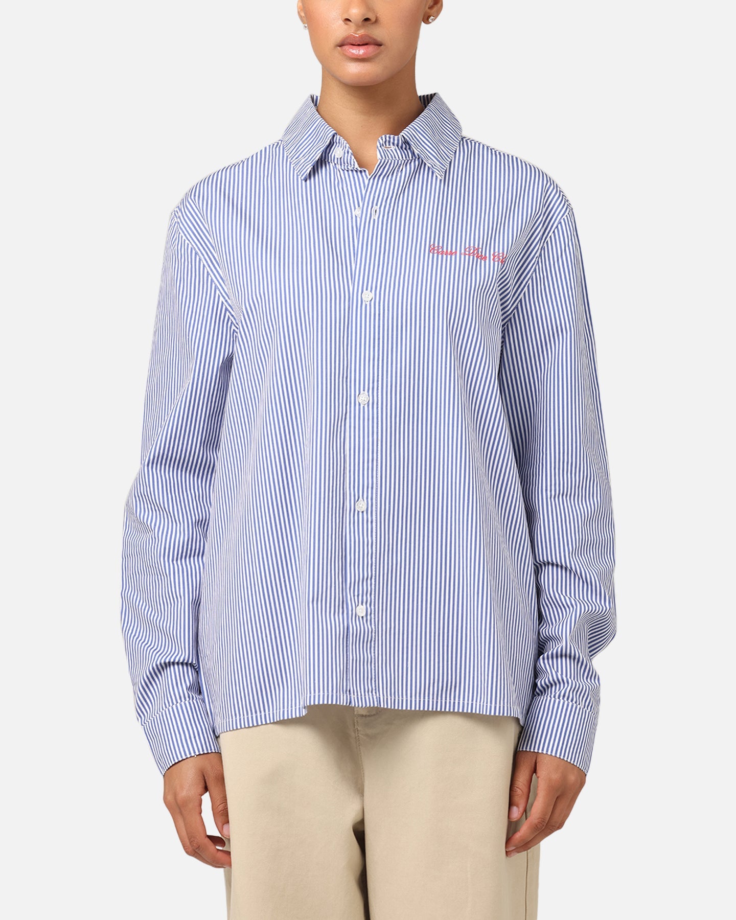 Carre Dice Club Long Sleeve Button Up Shirt Pinstripe Style001