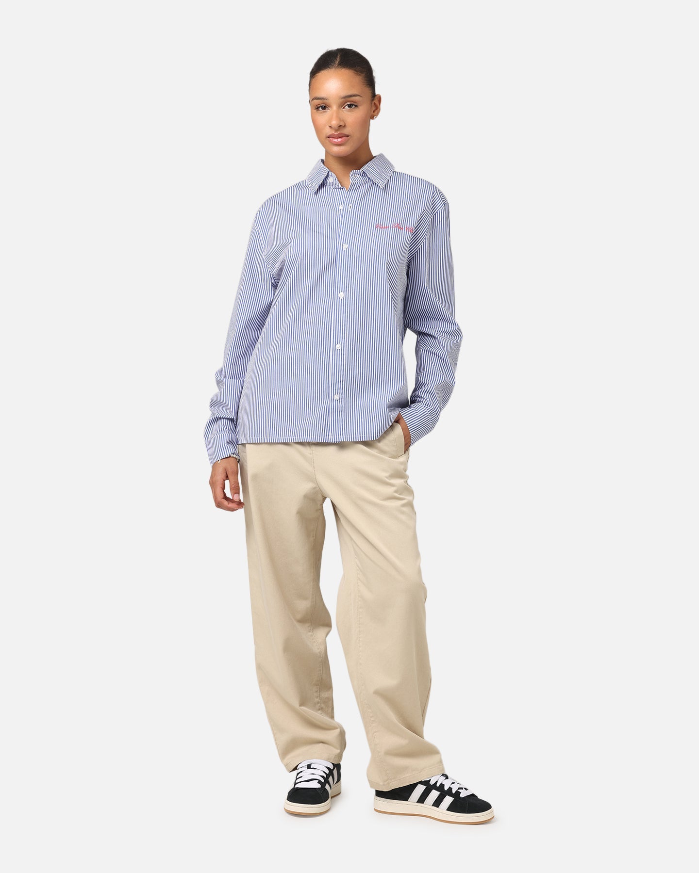 Carre Dice Club Long Sleeve Button Up Shirt Pinstripe Style001
