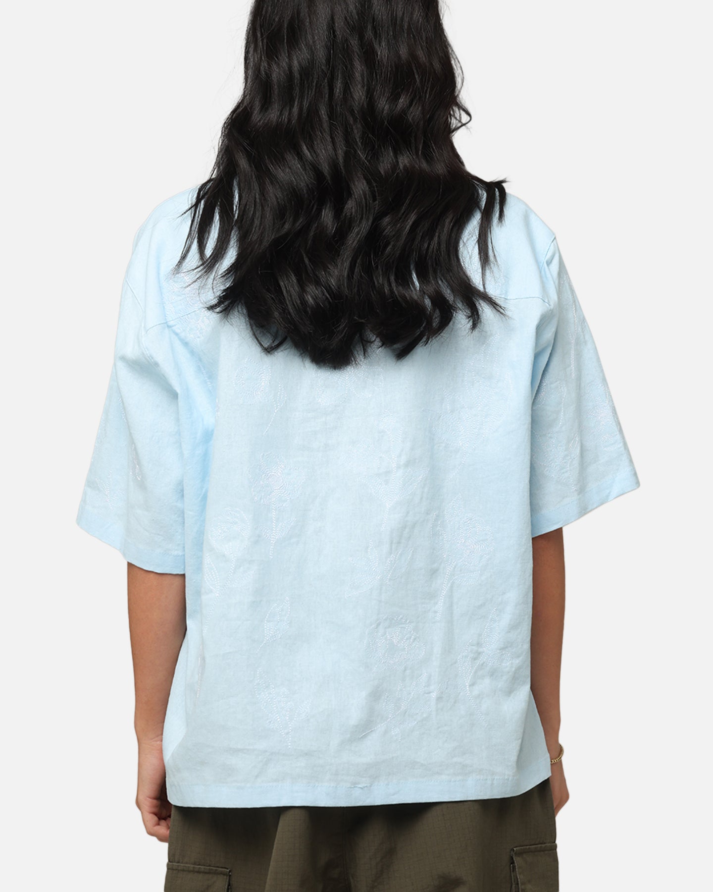 Carre Posy Button Up Shirt Light Blue/White Style001