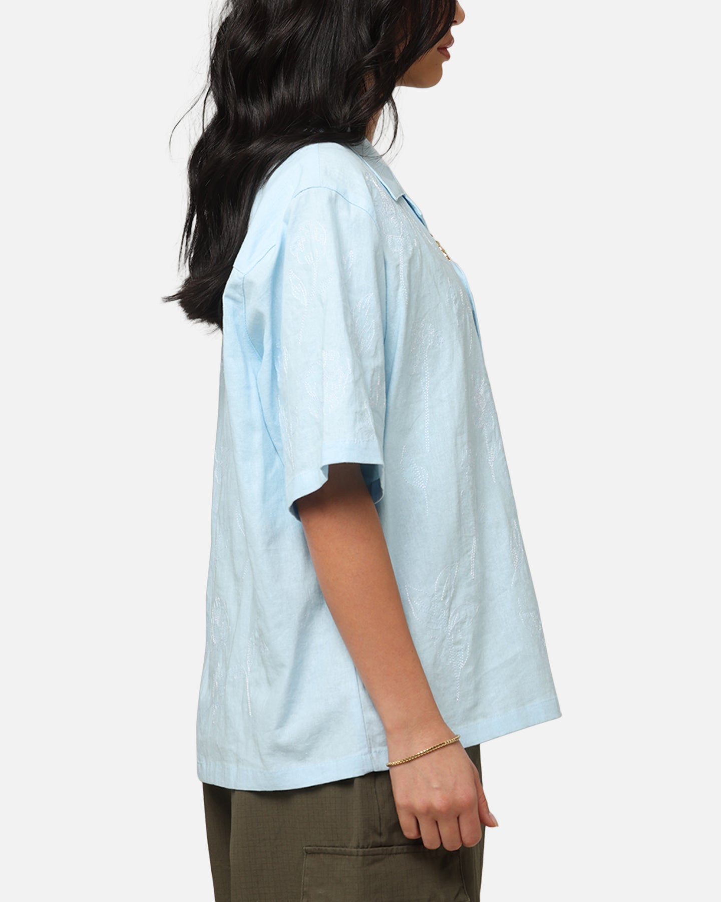 Carre Posy Button Up Shirt Light Blue/White Style001