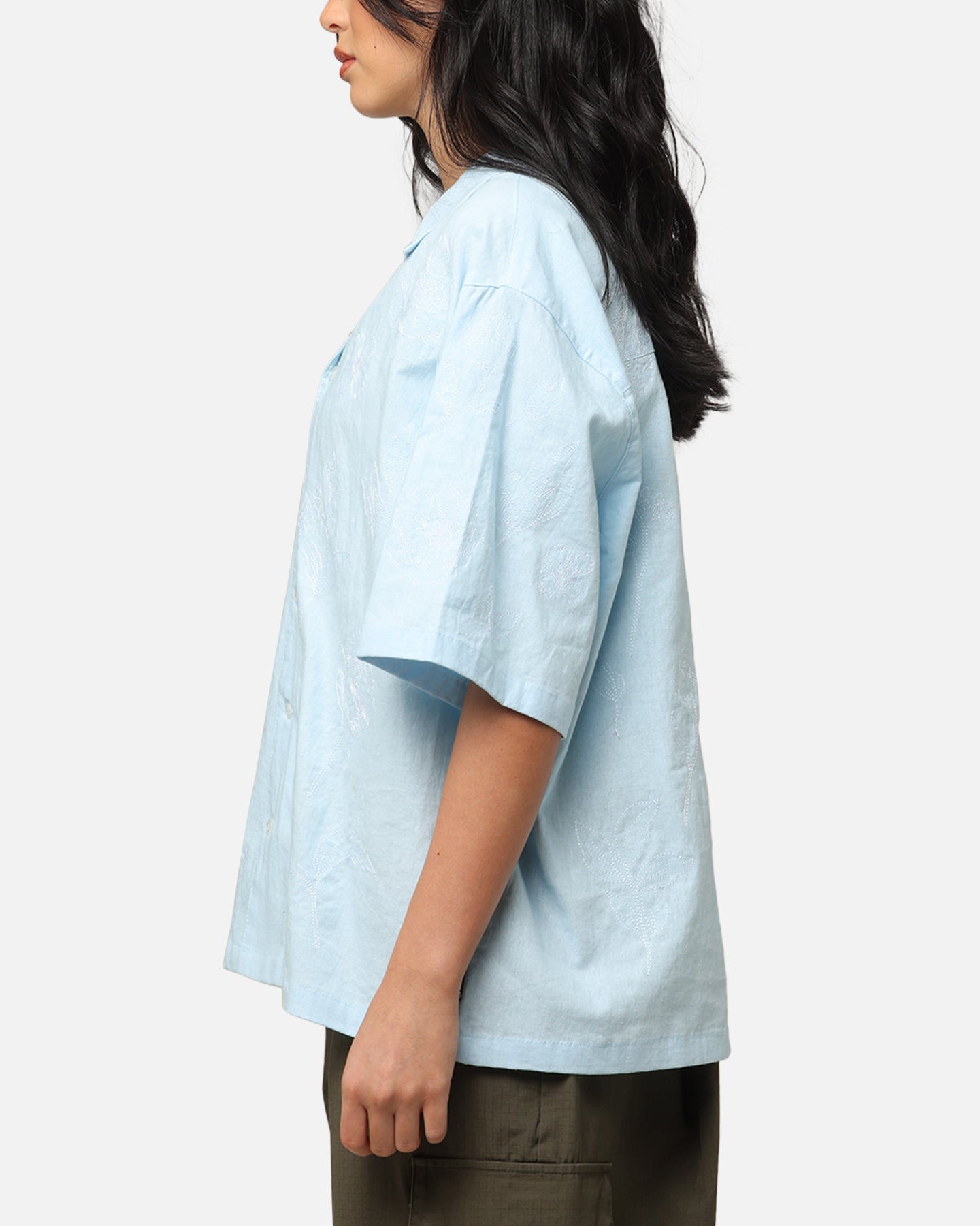 Carre Posy Button Up Shirt Light Blue/White Style001