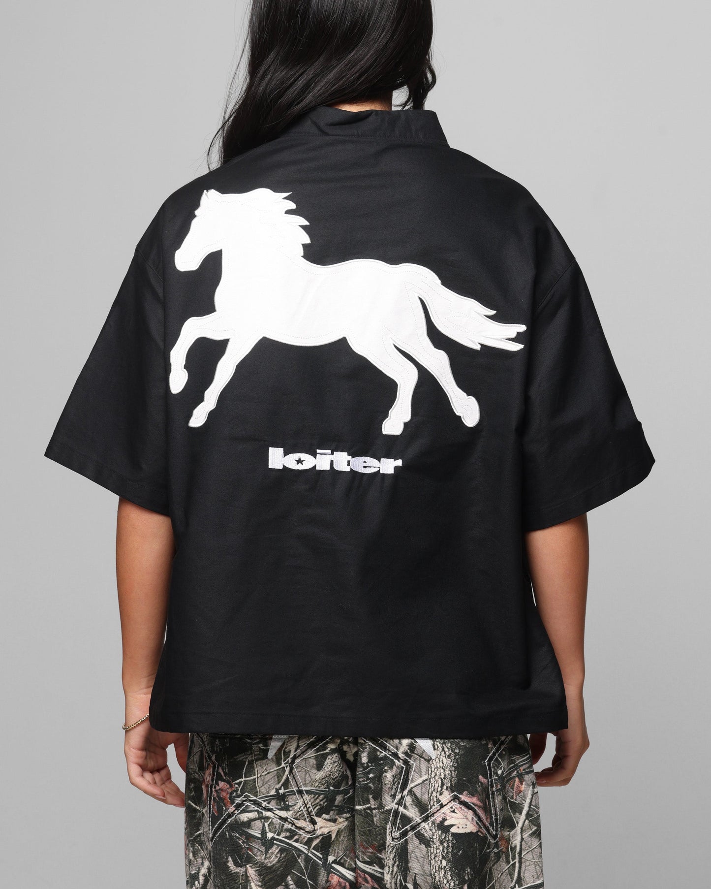 Loiter Rodeo Quarter Zip Up Shirt Black Style001