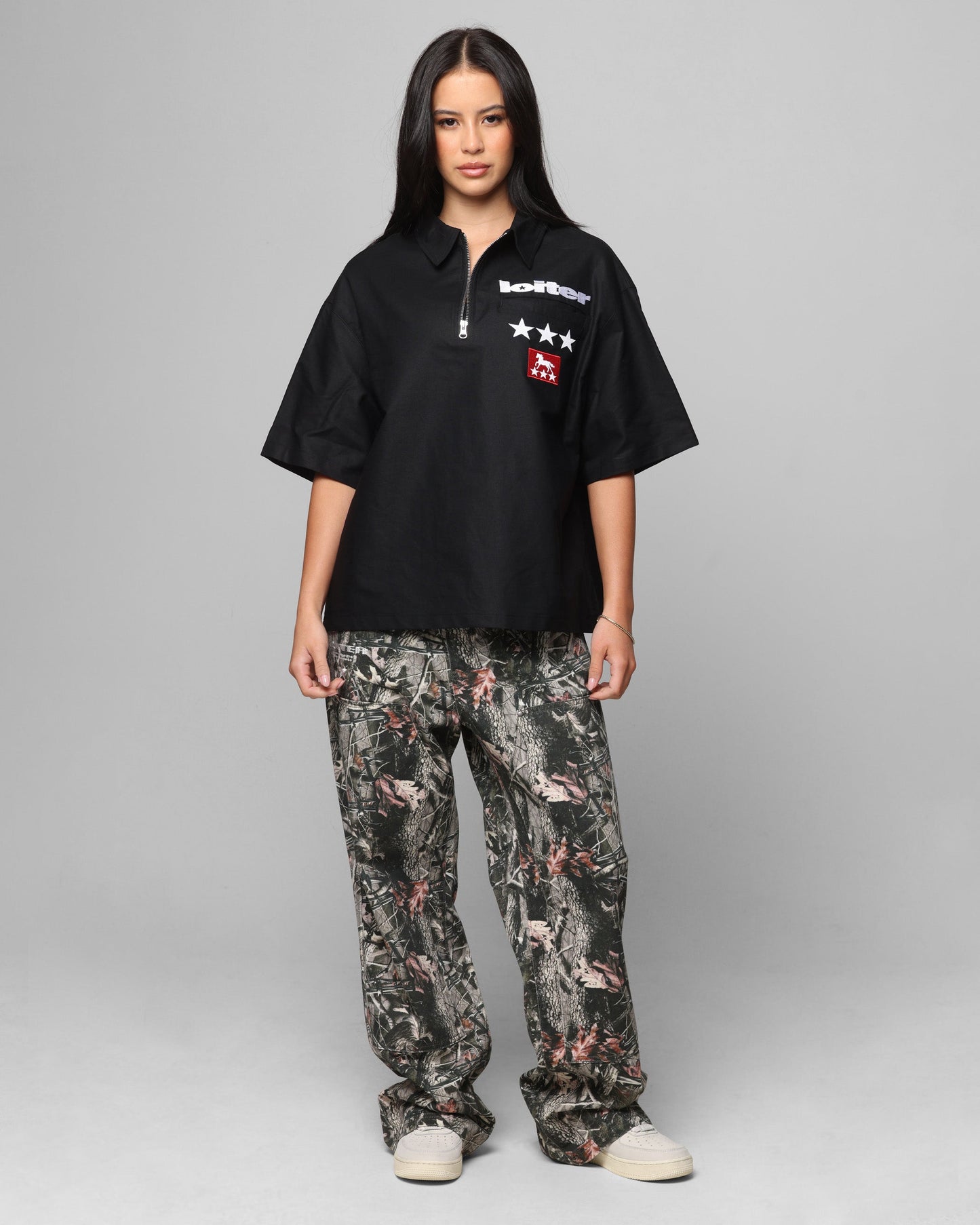 Loiter Rodeo Quarter Zip Up Shirt Black Style001