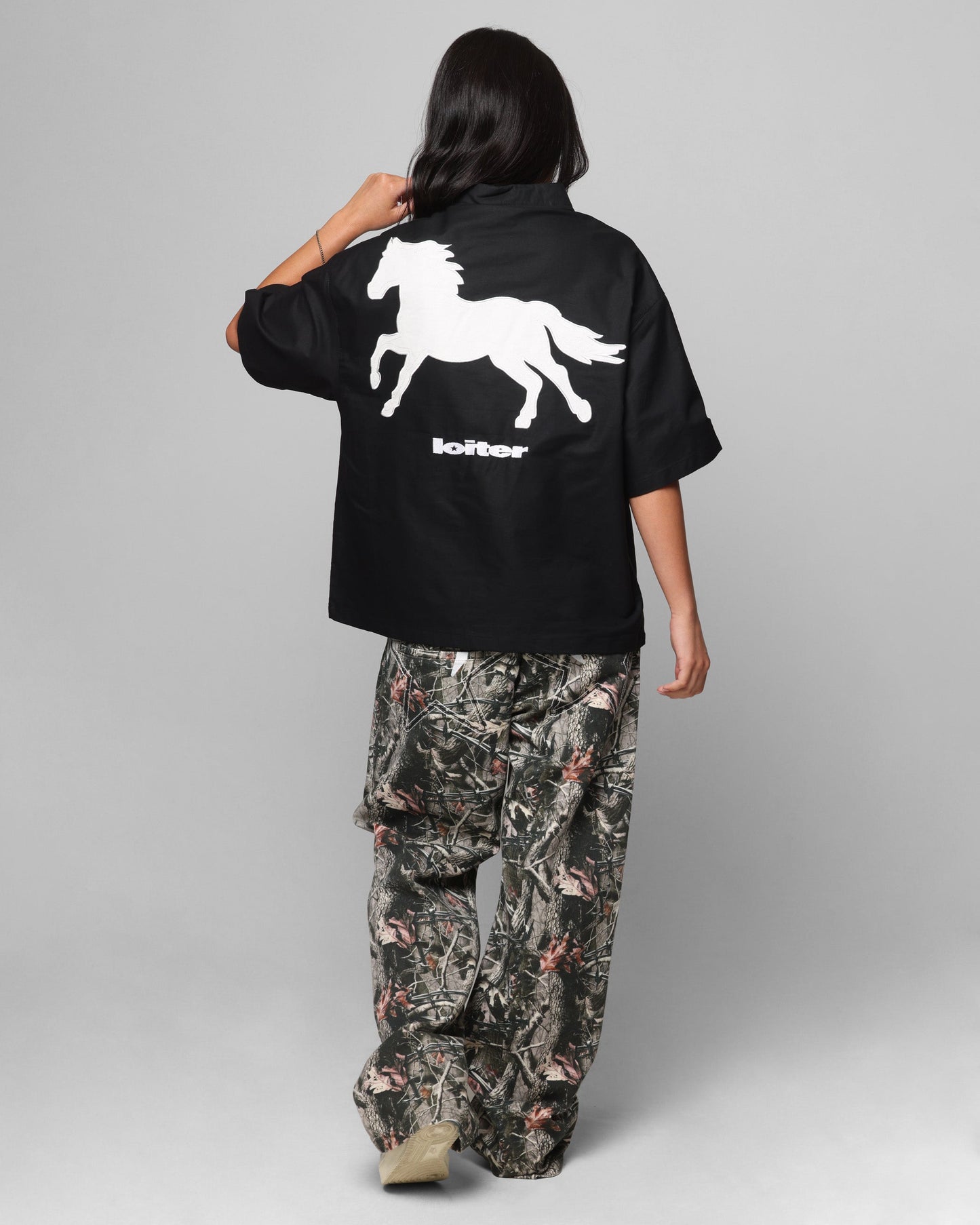 Loiter Rodeo Quarter Zip Up Shirt Black Style001