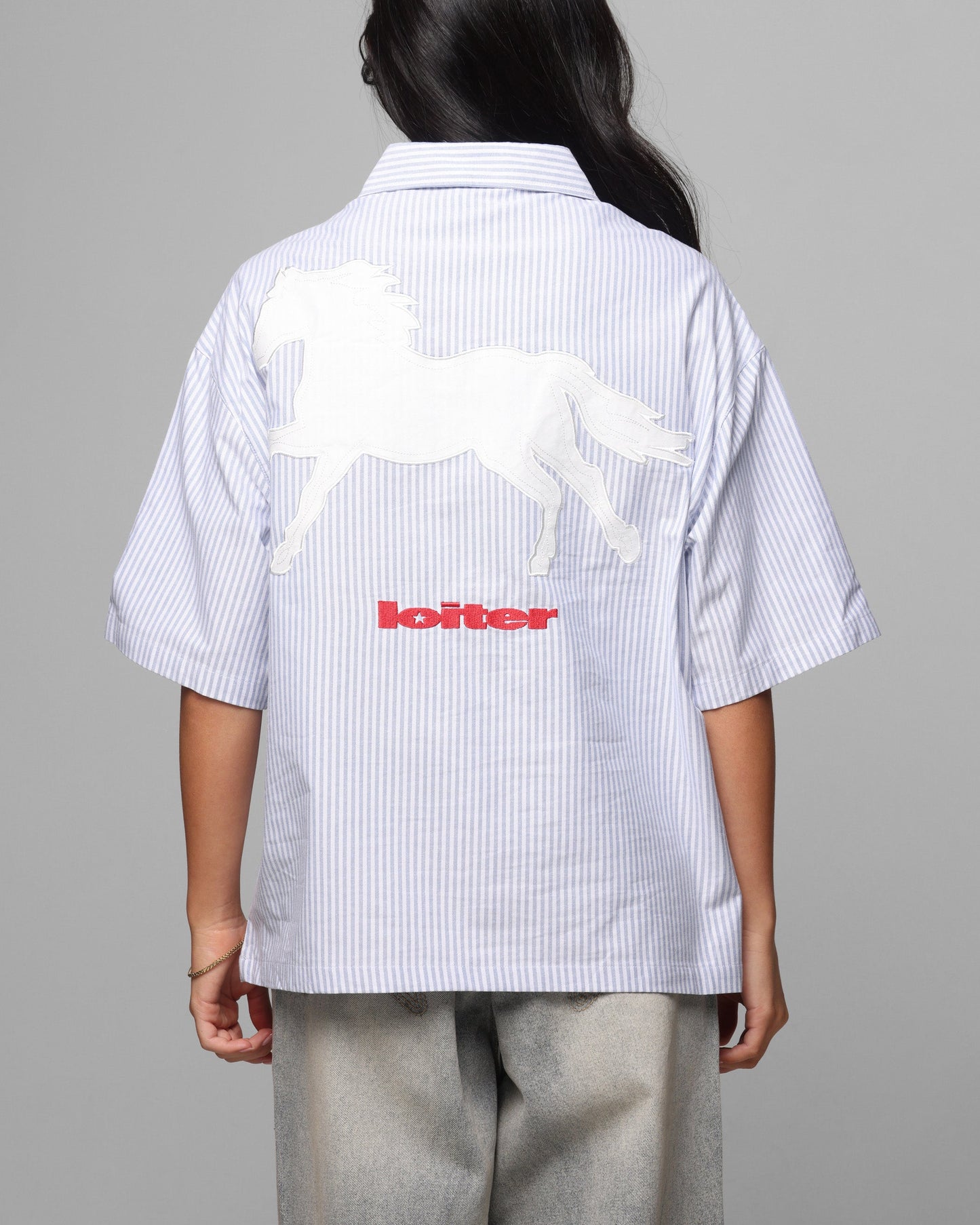 Loiter Rodeo Quarter Zip Up Shirt Blue Pin Stripe Style001