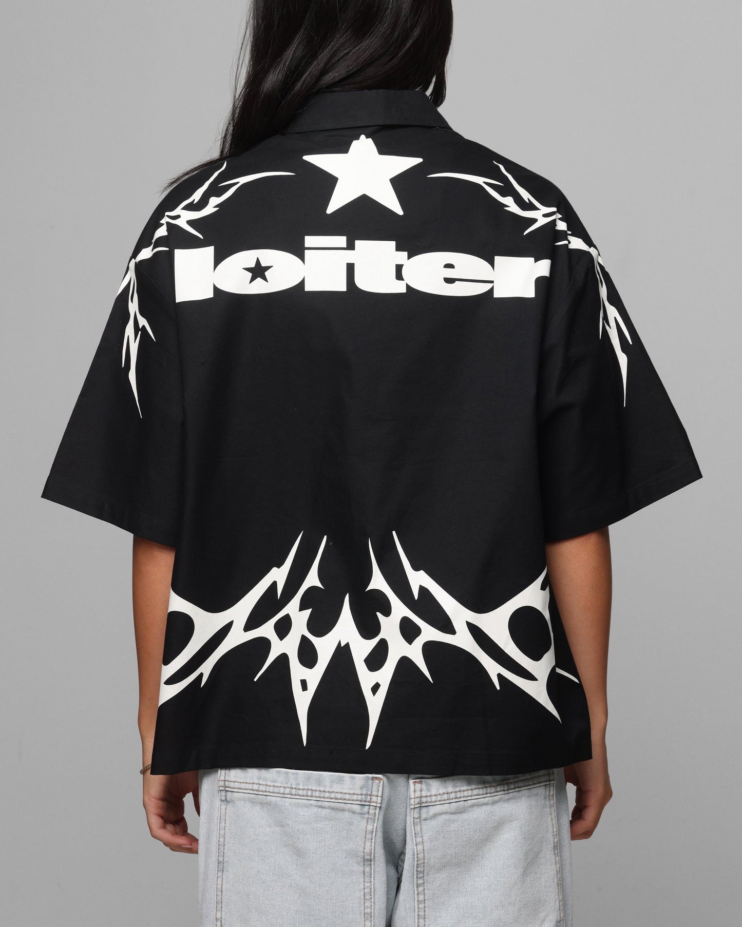 Loiter Cyber Zip Up Short Sleeve Shirt Black Style001