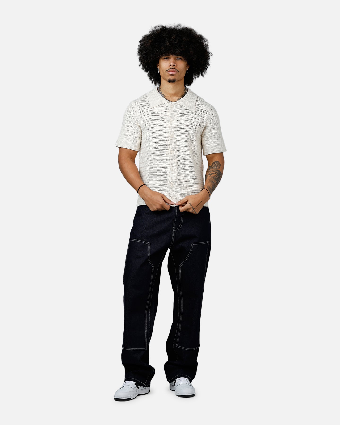 MNML Crochet Button Up Shirt Cream