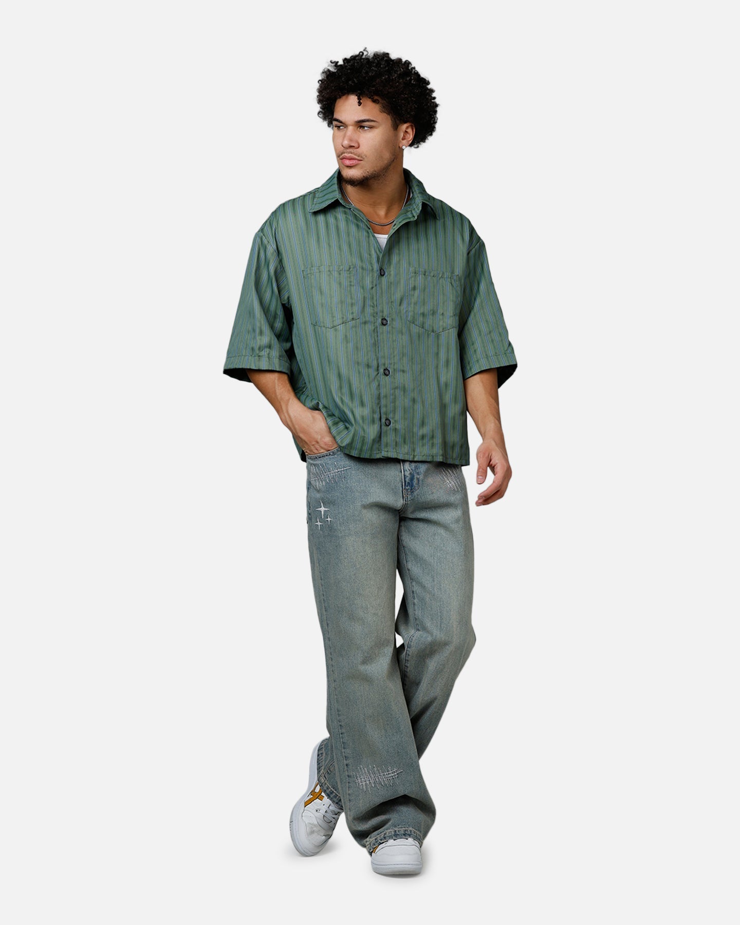 MNML Strip One Pocket Pajama Shirt Green