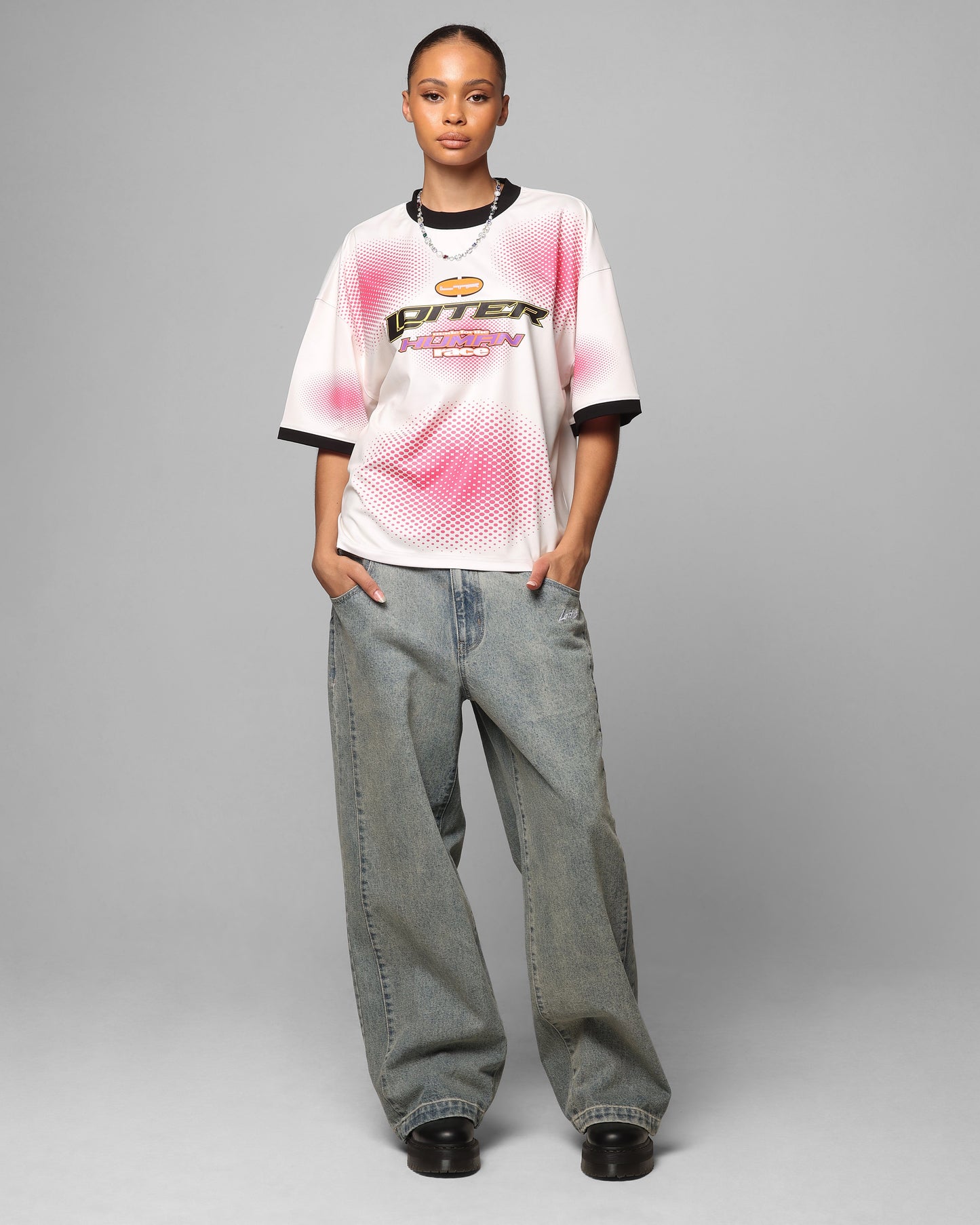 Loiter Motorway Sport T-Shirt Off White/Pink Style001