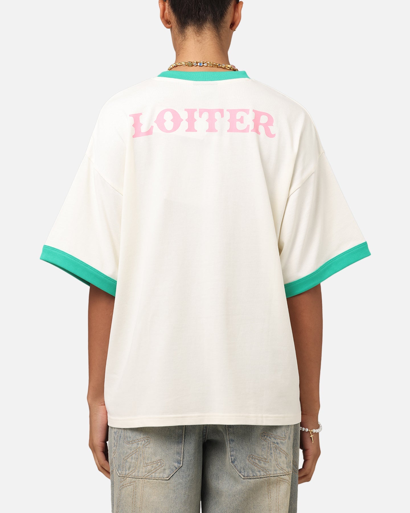 Loiter Western Front Ringer T-Shirt White/Green Style001