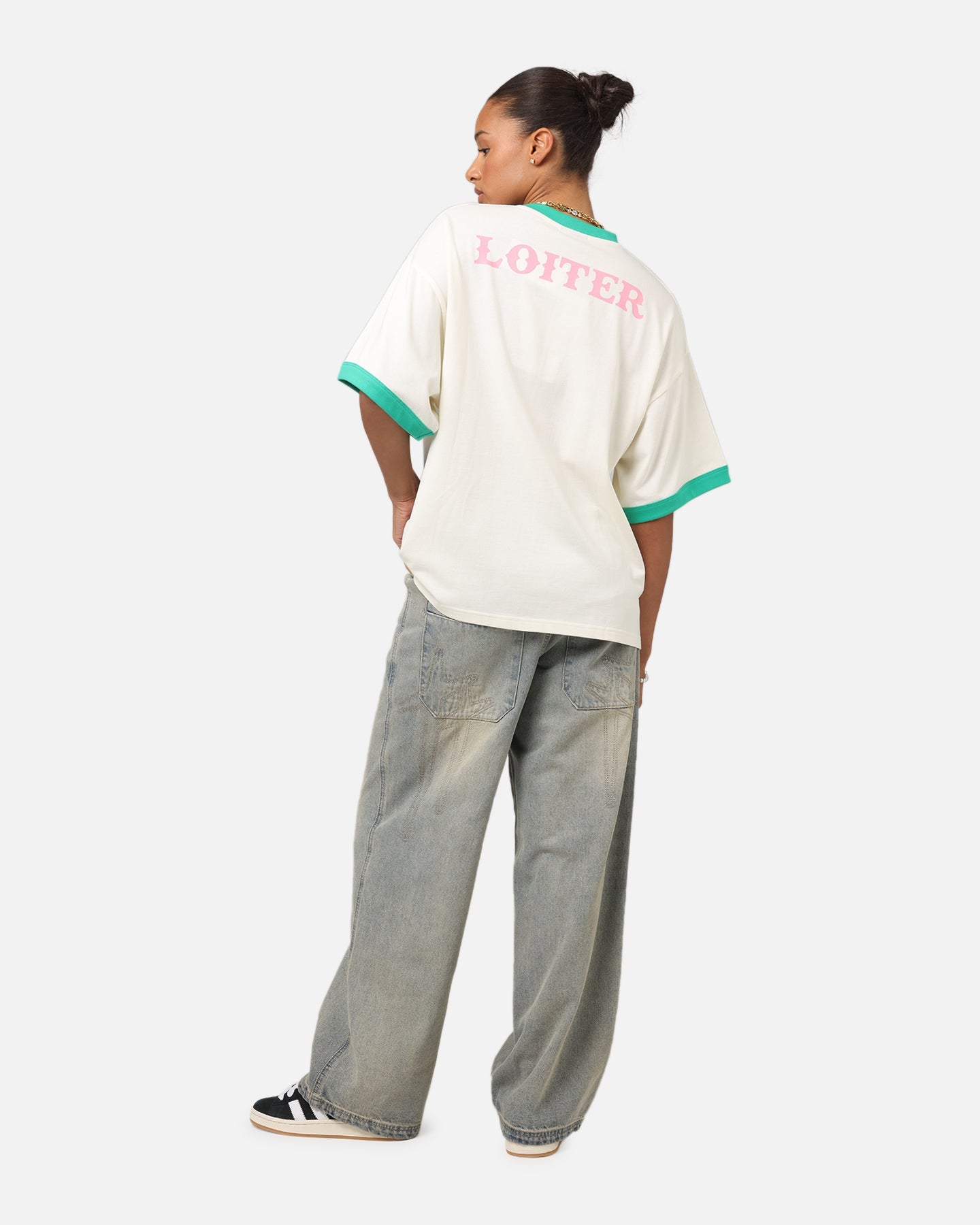 Loiter Western Front Ringer T-Shirt White/Green Style001