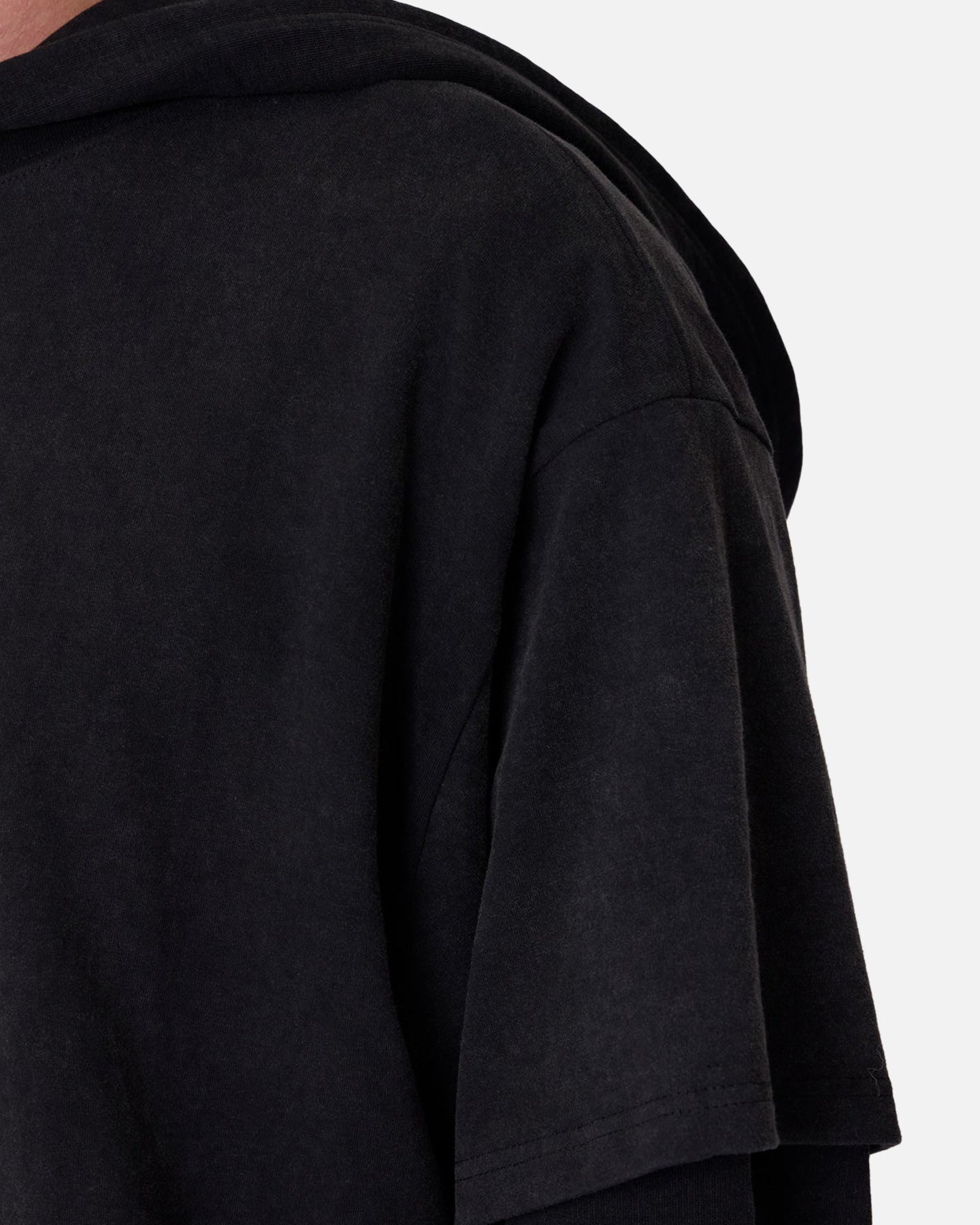 MNML Over Tee Layered Hoodie Washed Black