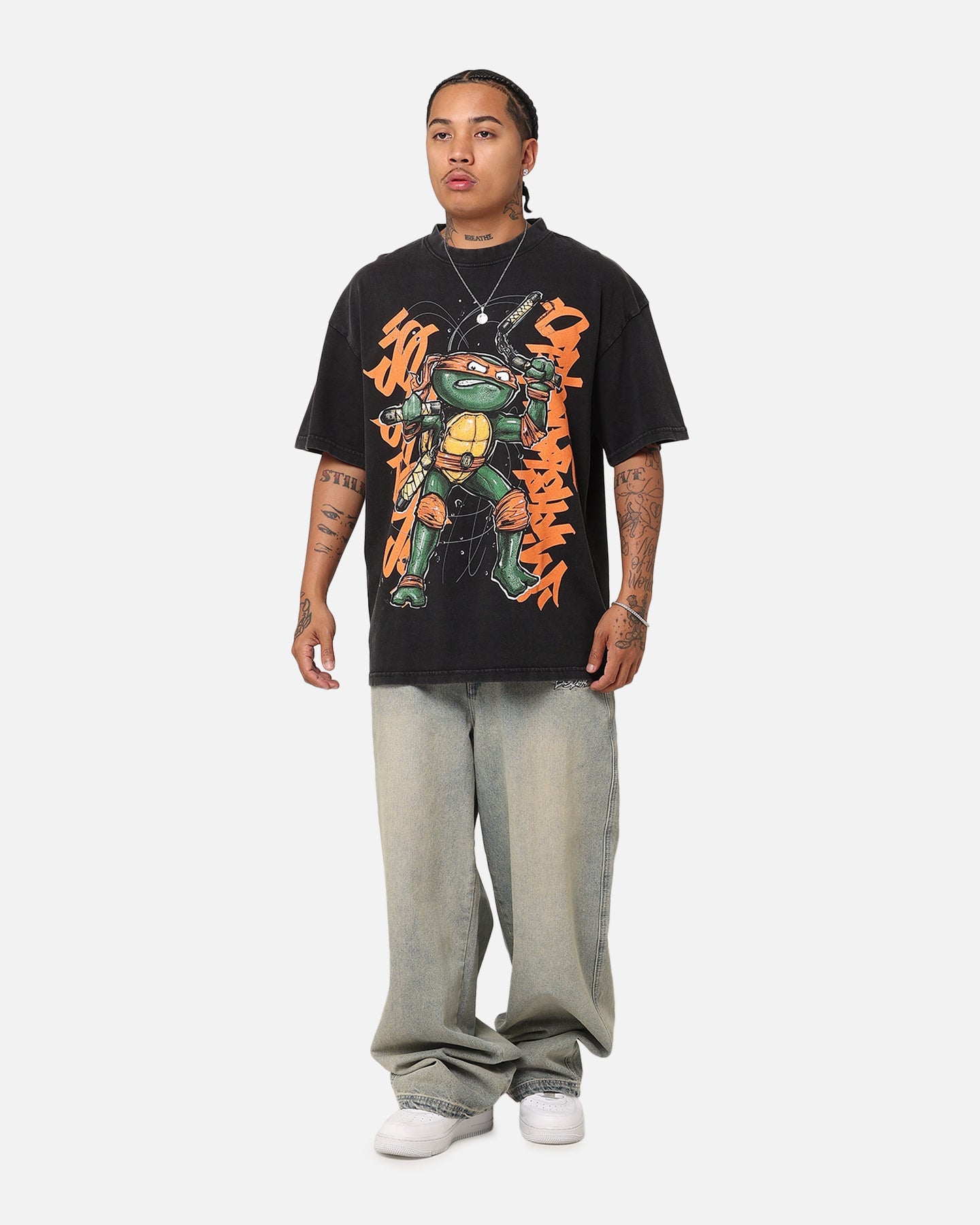Goat Crew X Teenage Mutant Ninja Turtles Michelangelo X Sofles Vintage T-Shirt Black Acidwash