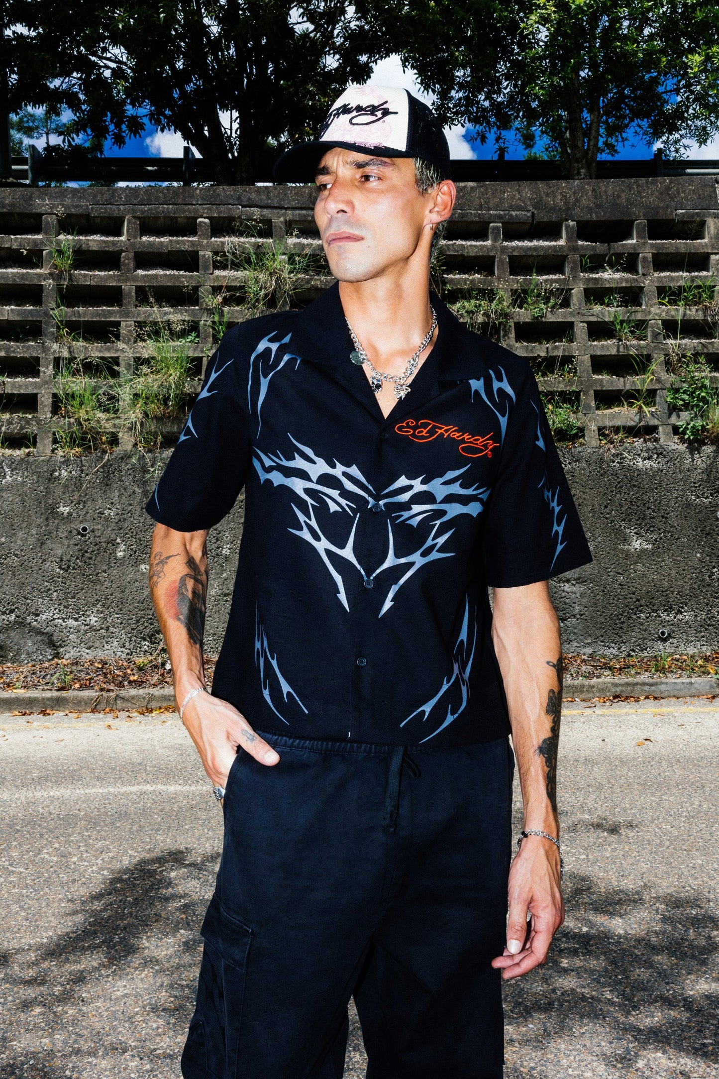 Ed Hardy Techno Button Up Shirt Black