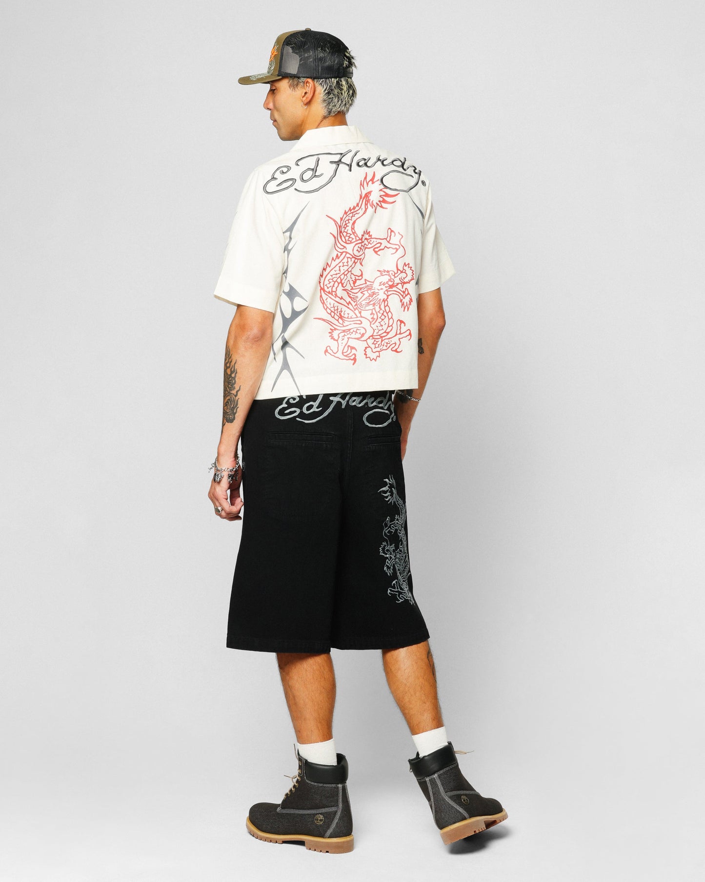 Ed Hardy Techno Button Up Shirt Off White